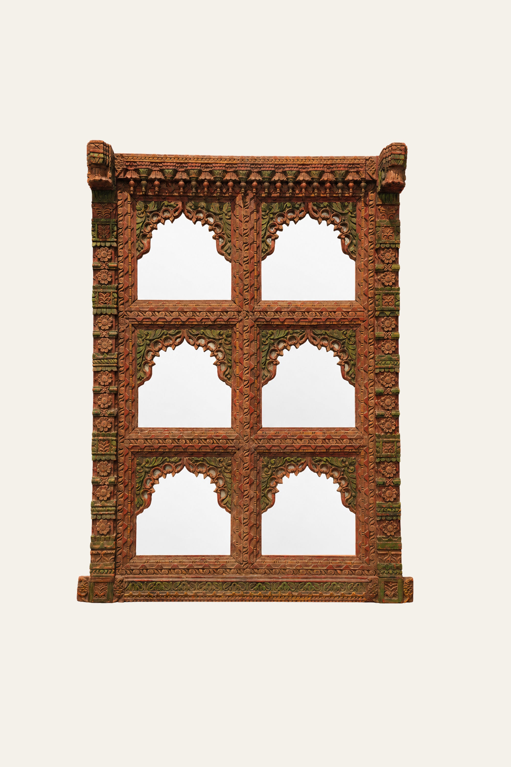 Mughal Style Antique Carved Jharokha Mirror for Wall Decor