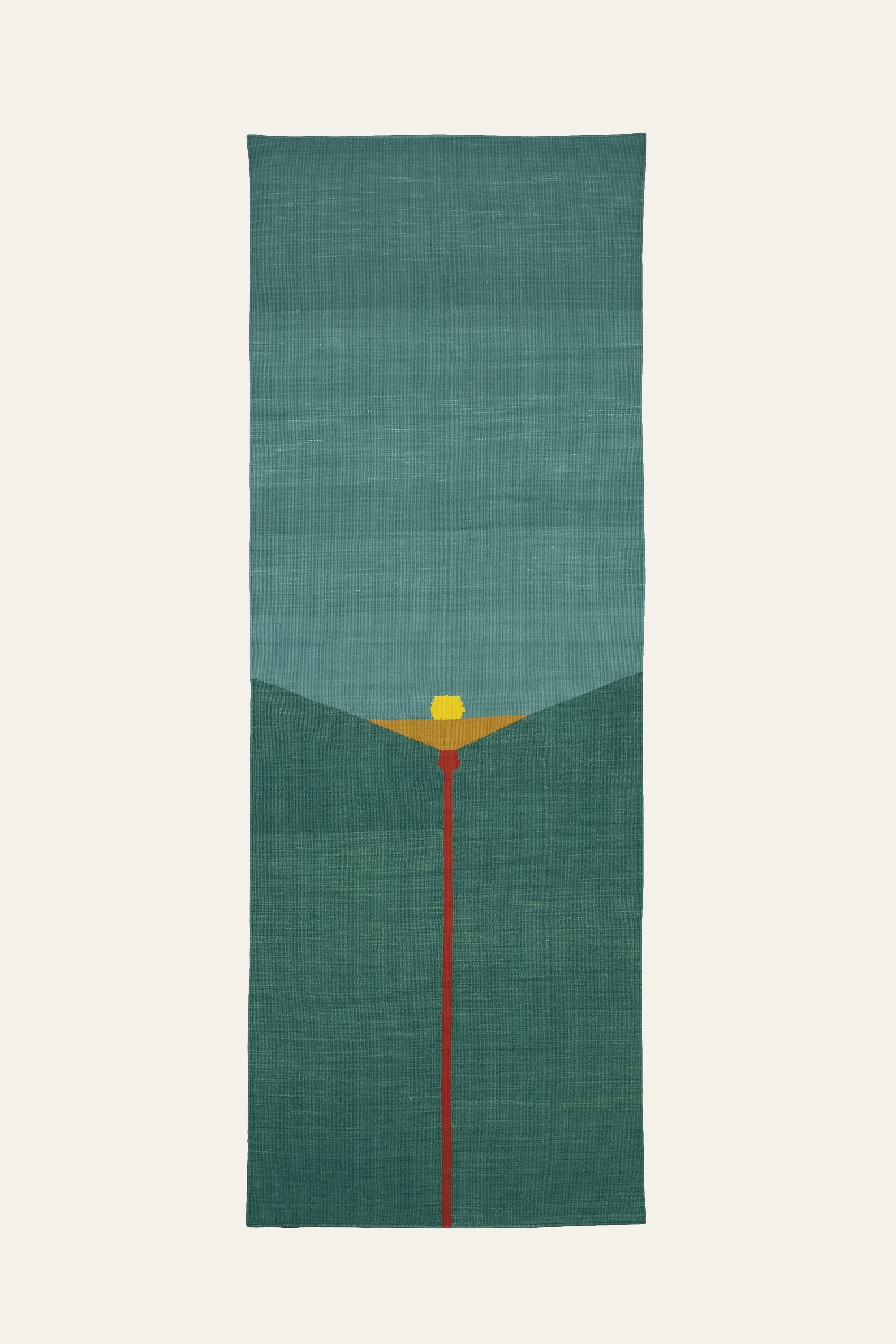 Rising Sun and Mountain Motif Cotton Yoga Mat with White Fringes