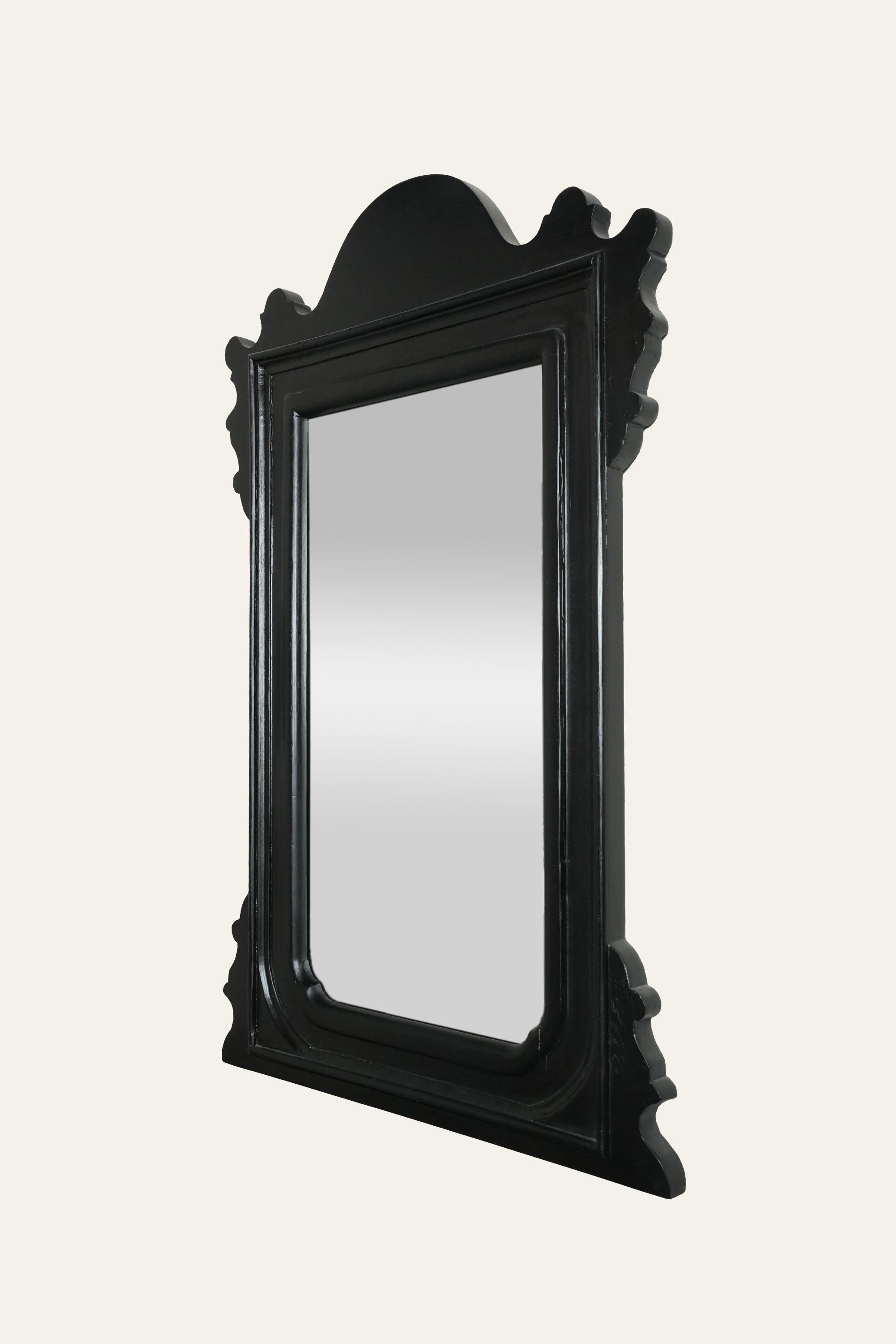 Black Crested Rectangular Wall Mirror in Wood Frame
