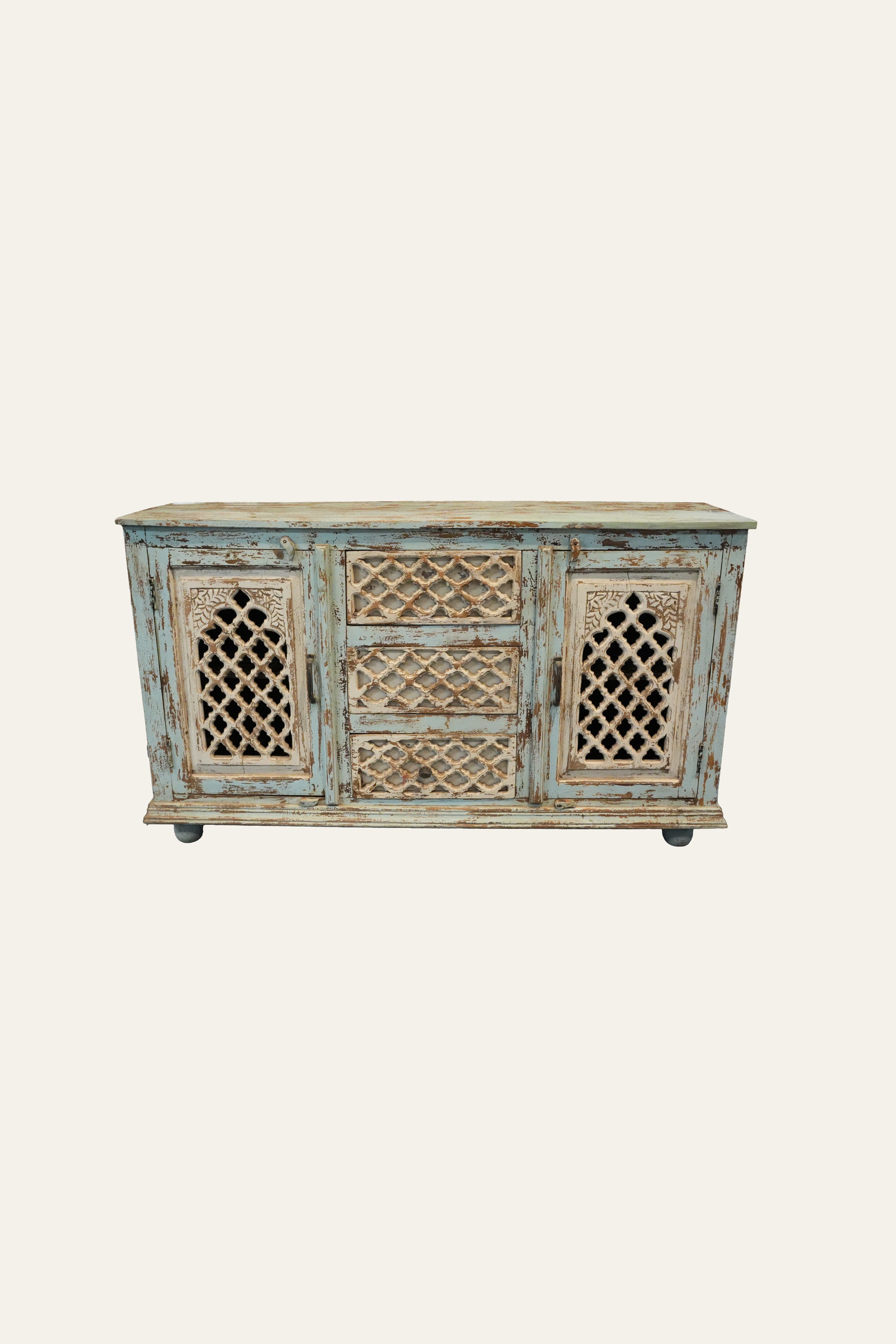 Vintage Style Carved Wooden Jali Cabinet for Storage