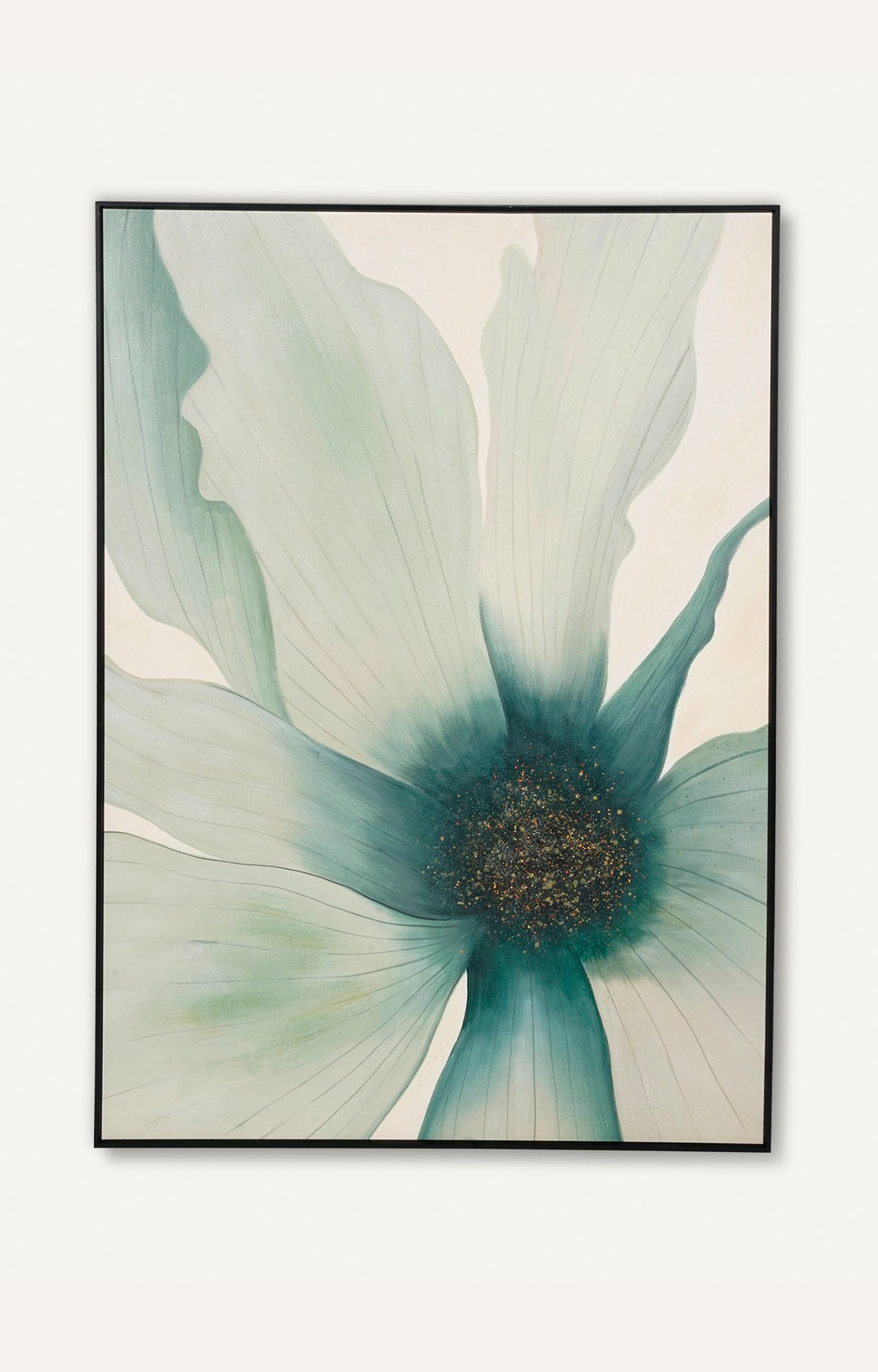 Teal Flower Oil Painting (Framed)