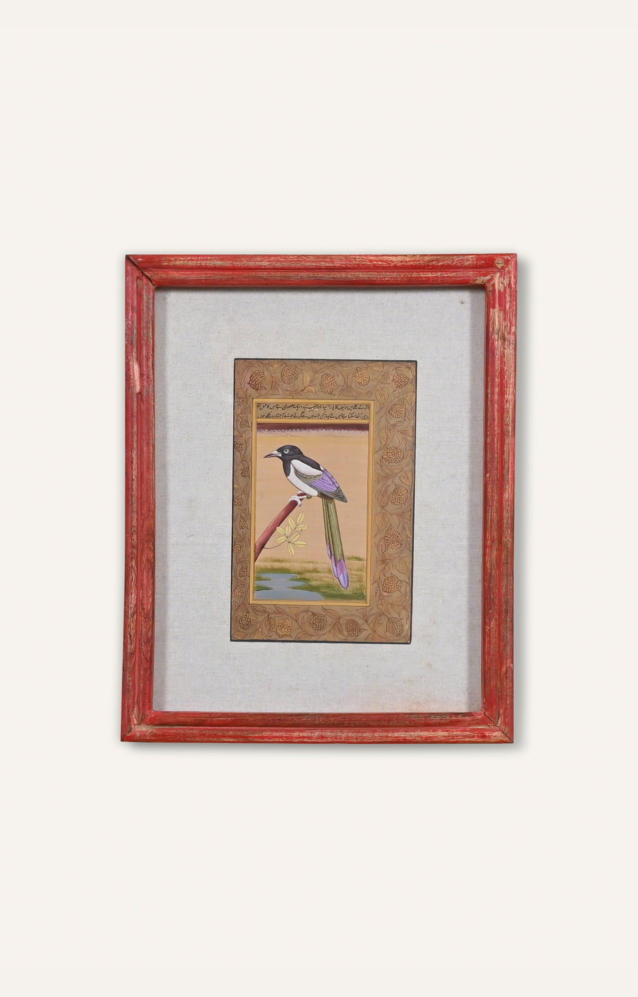 Handmade Indian Mughal Botanical Miniature Watercolor Bird Art Painting