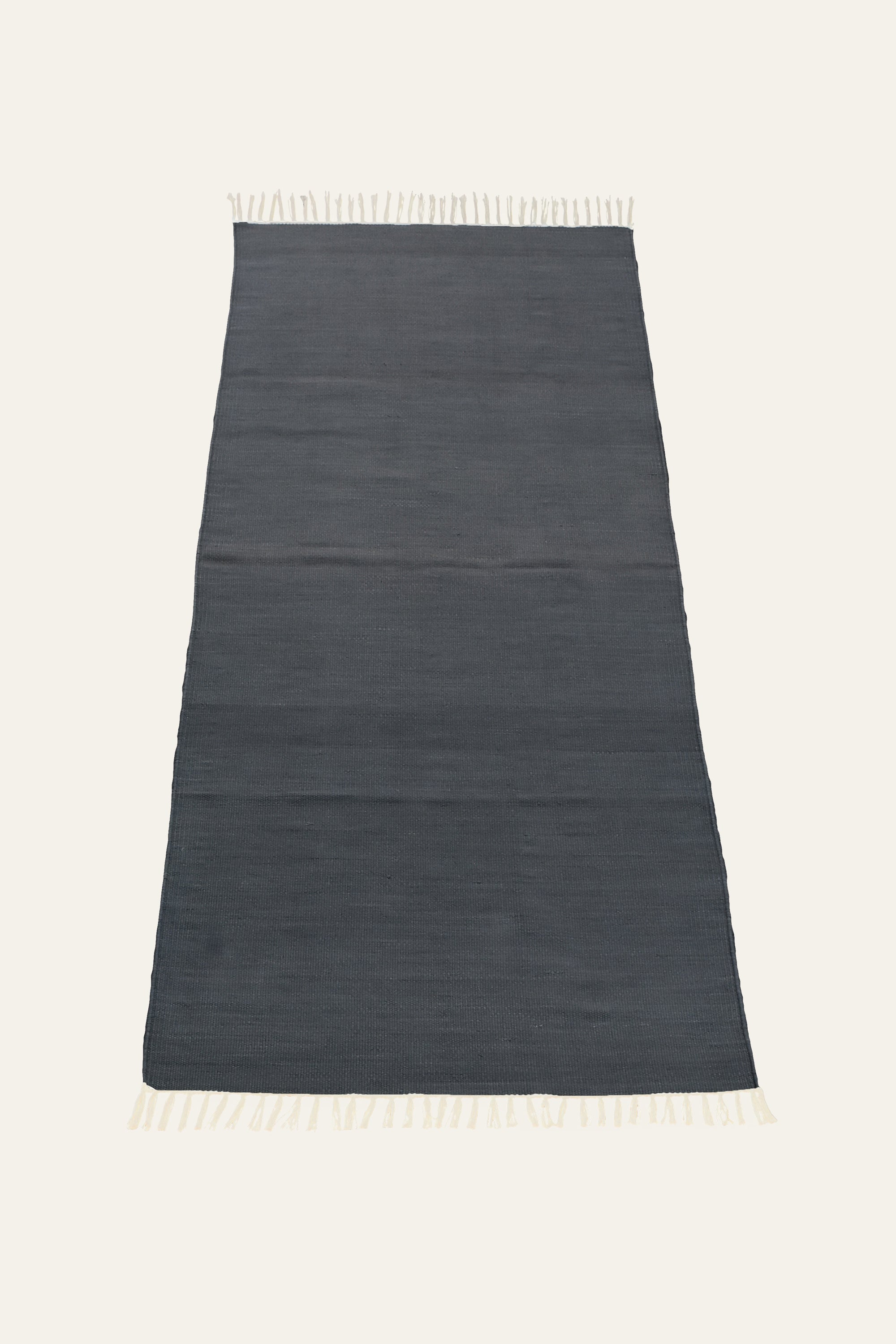 Charcoal Grey Washable Cotton Yoga Mat with White Fringe