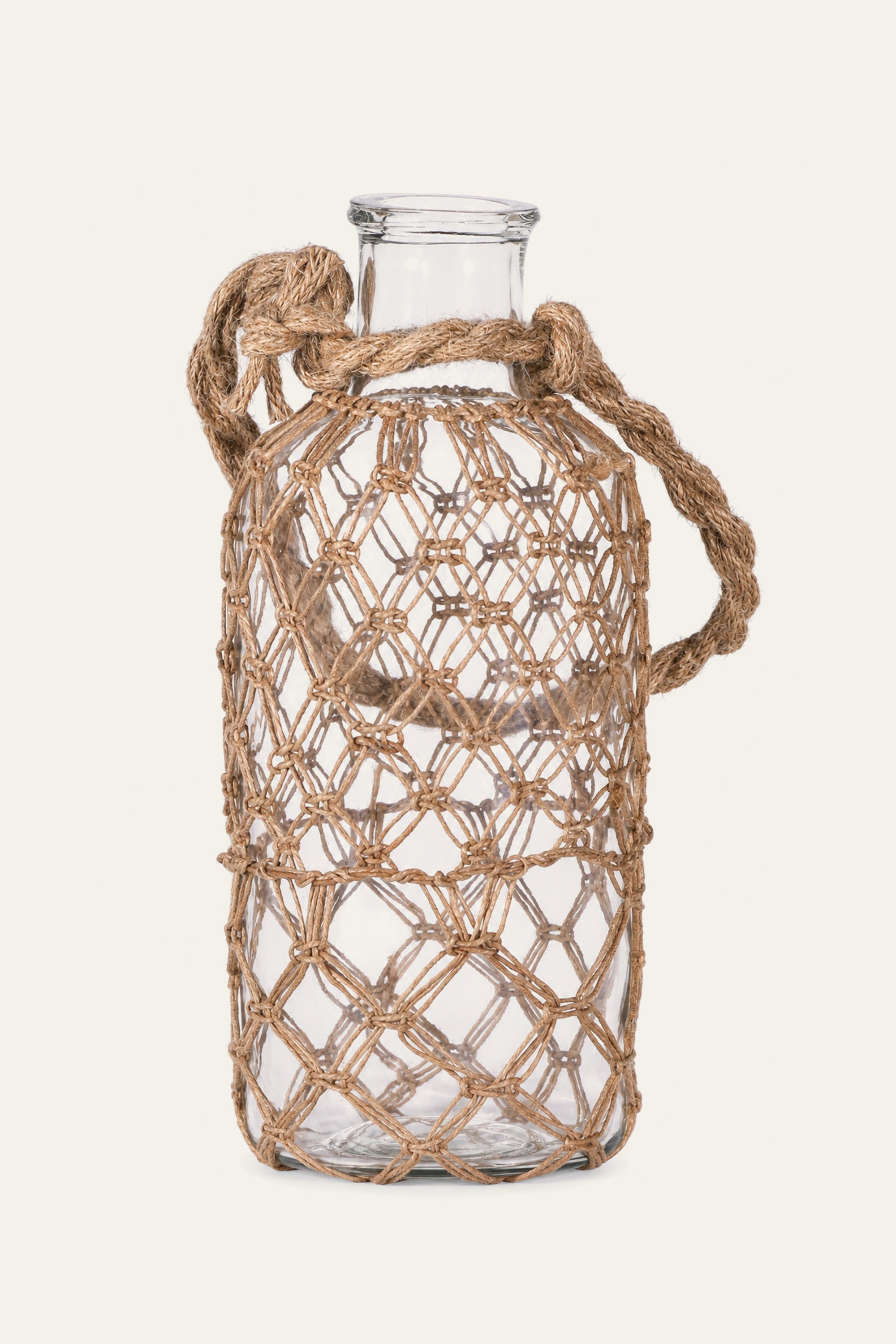 Rope-Wrapped Glass Bottle for Coastal Console & Shelf Decor