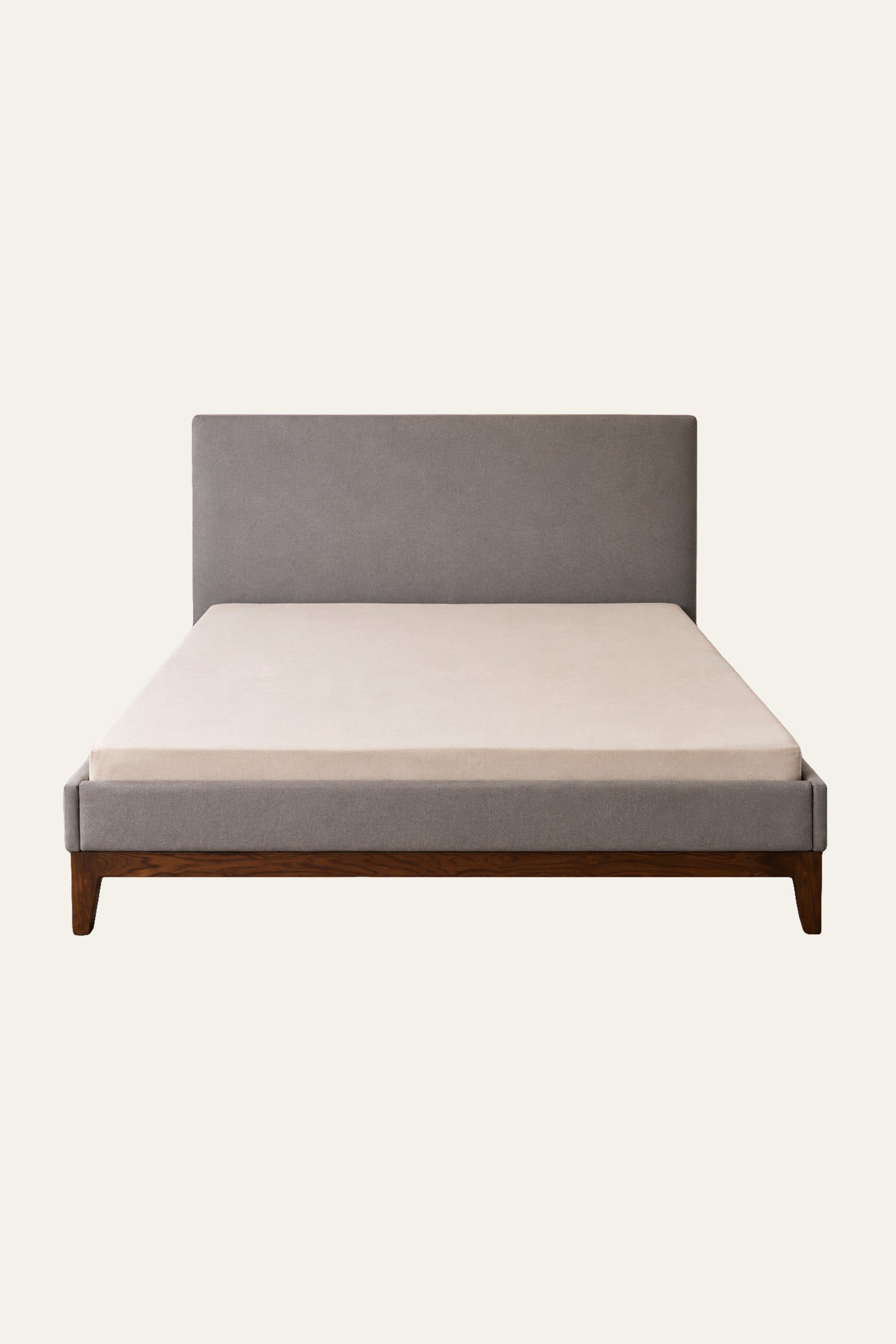 Grey Upholstered Platform Bed with Wood Frame