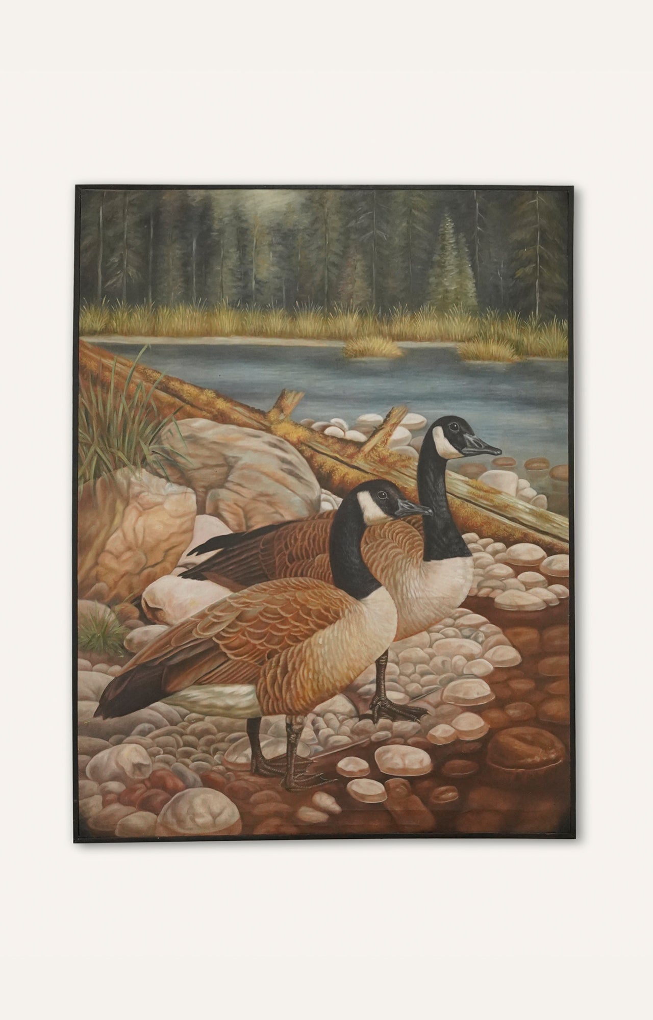 Tranquil Canadian Geese Lake Scene - Oil Painting on Canvas