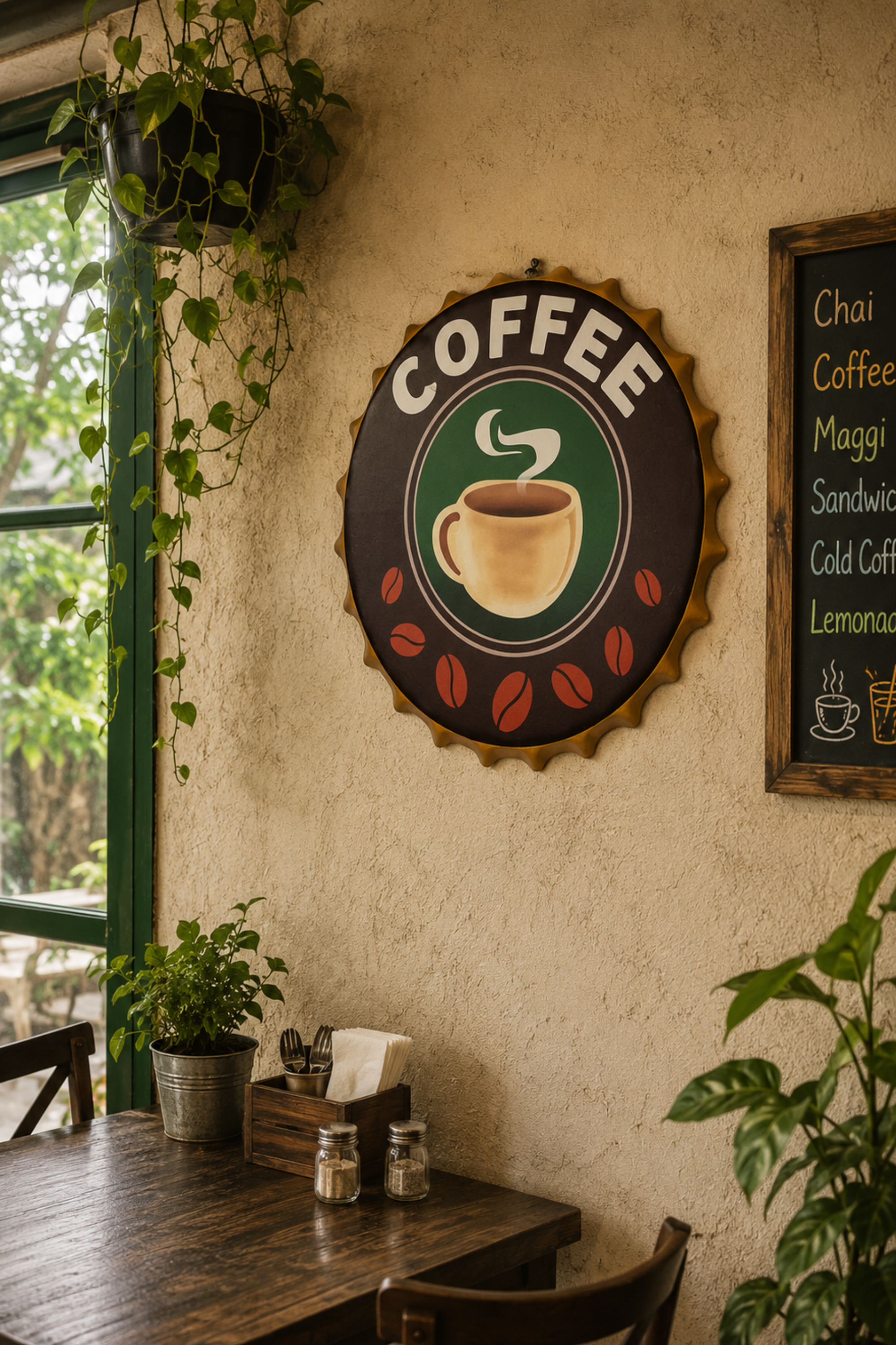 Coffee Bottle Cap Shaped Metal Wall Board