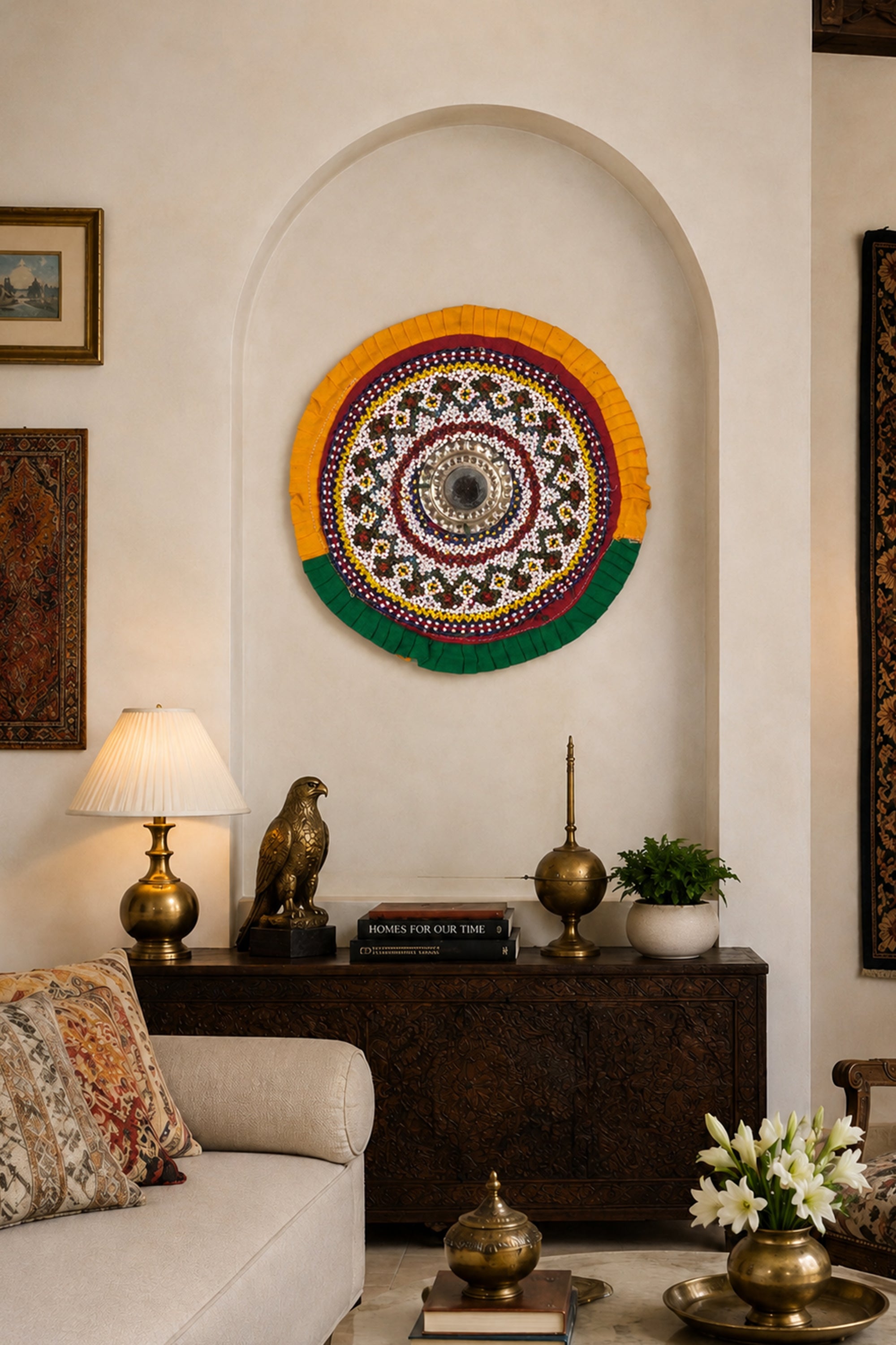 Geometric Beadwork Vintage Wall Textile Panel