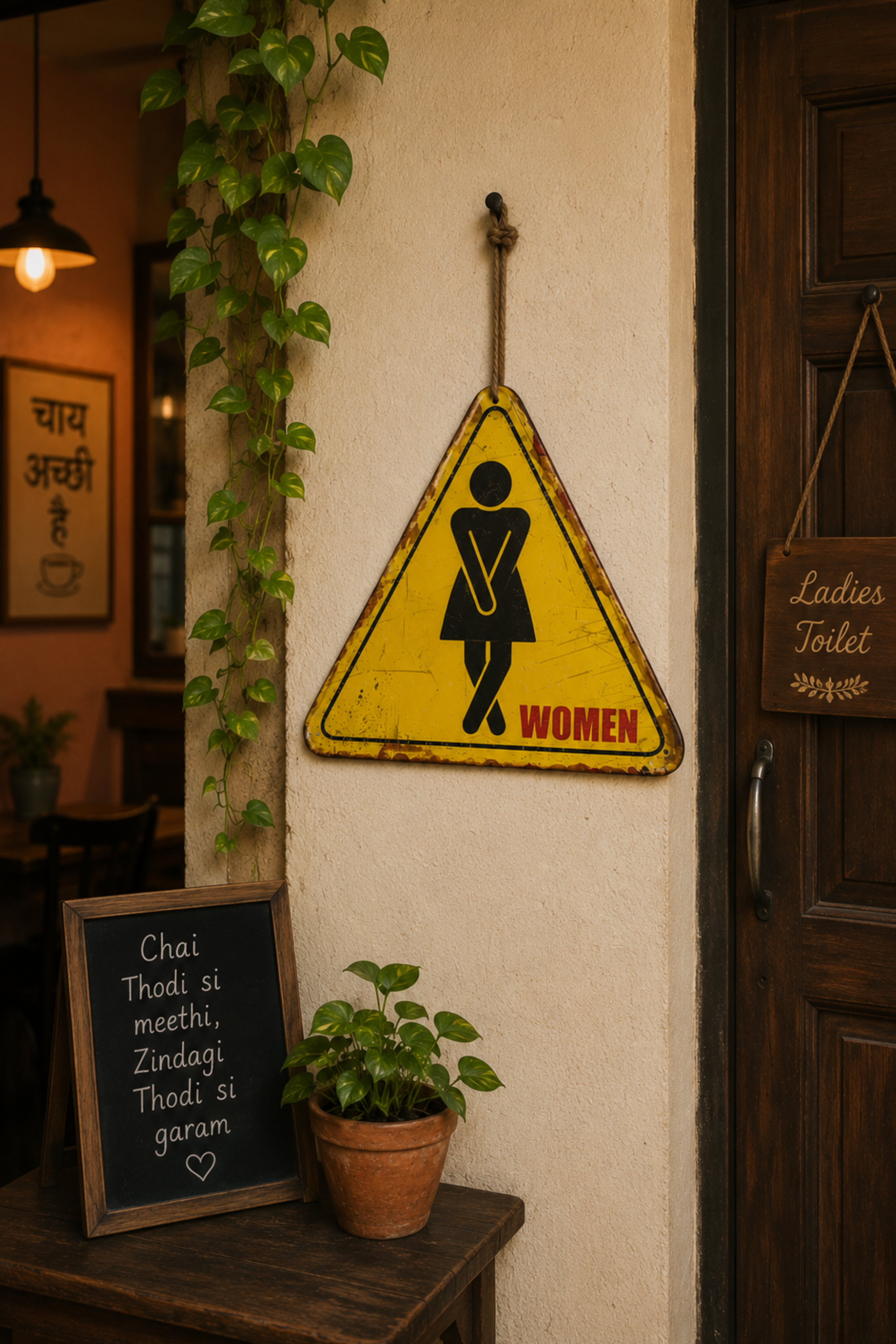 Women Restroom Yellow Metal Wall Sign