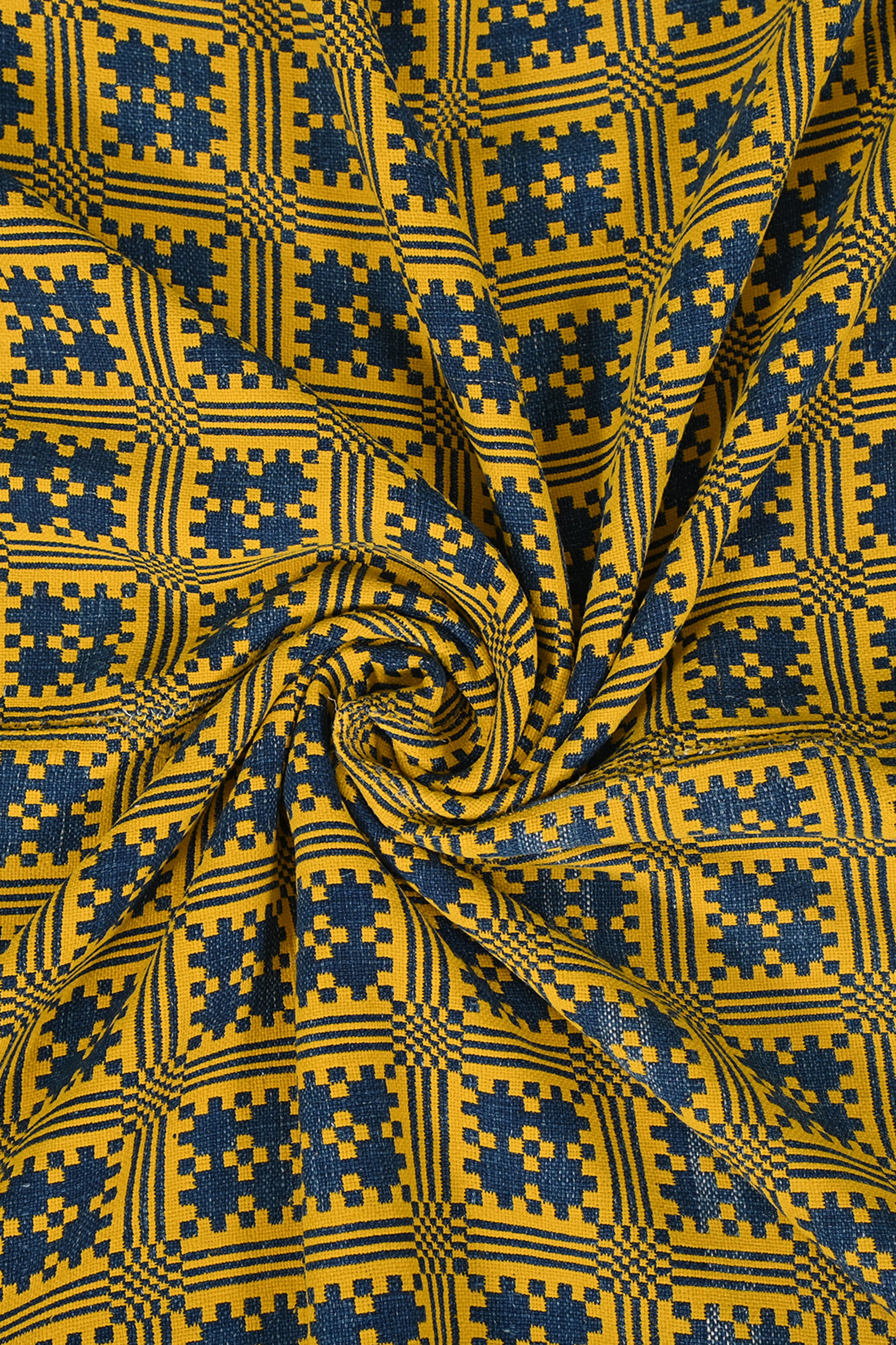 Mustard Square Motif Reversible Cotton Khes Wall Tapestry