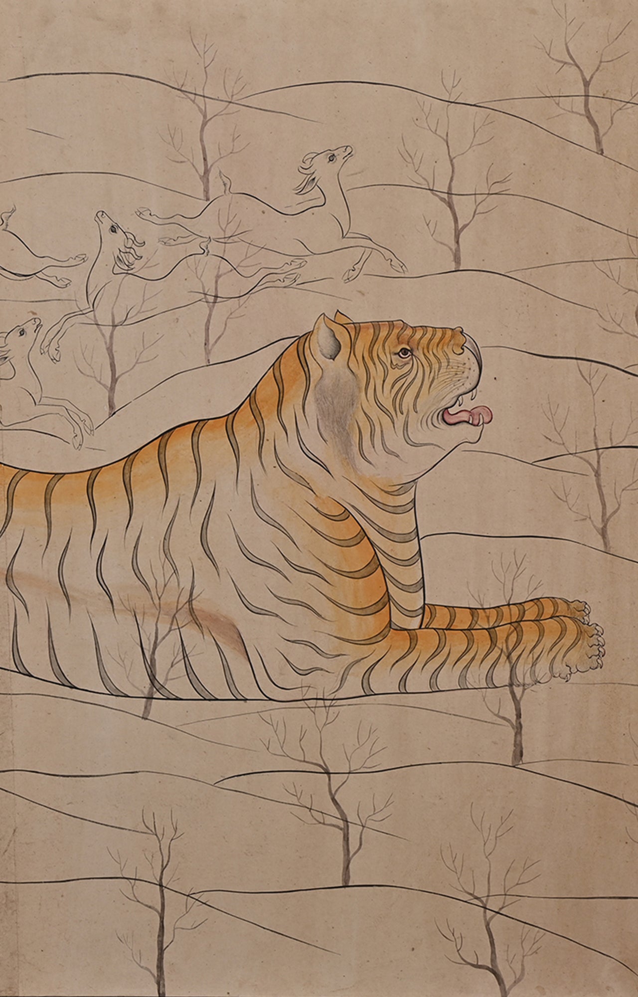 Large 19th Century Tiger Painting.