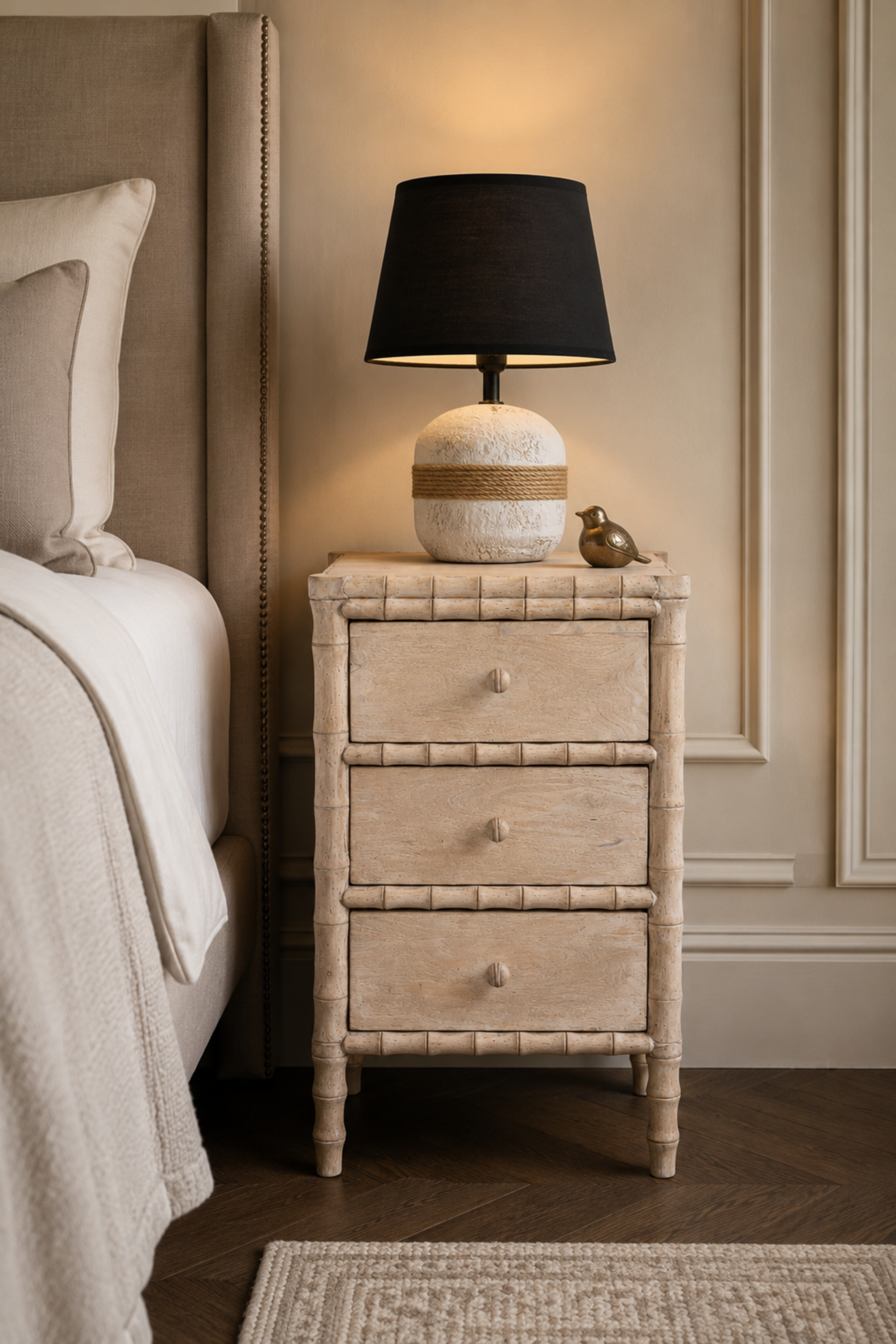 Bamboo Style 3-Drawer Bedside Table
