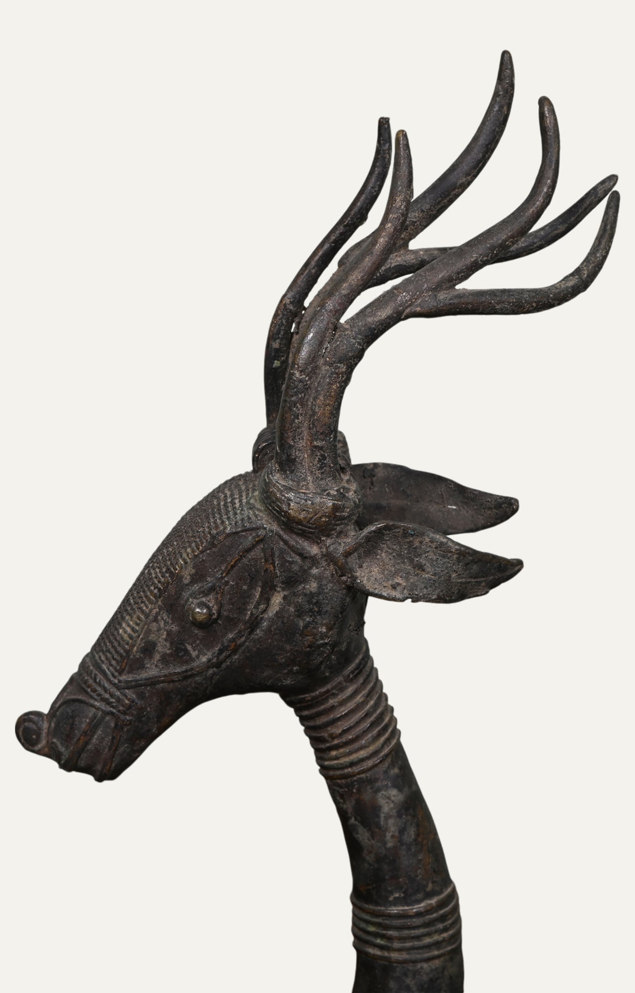 Hand-Carved Vintage Brass Deer Head Tabletop Sculpture