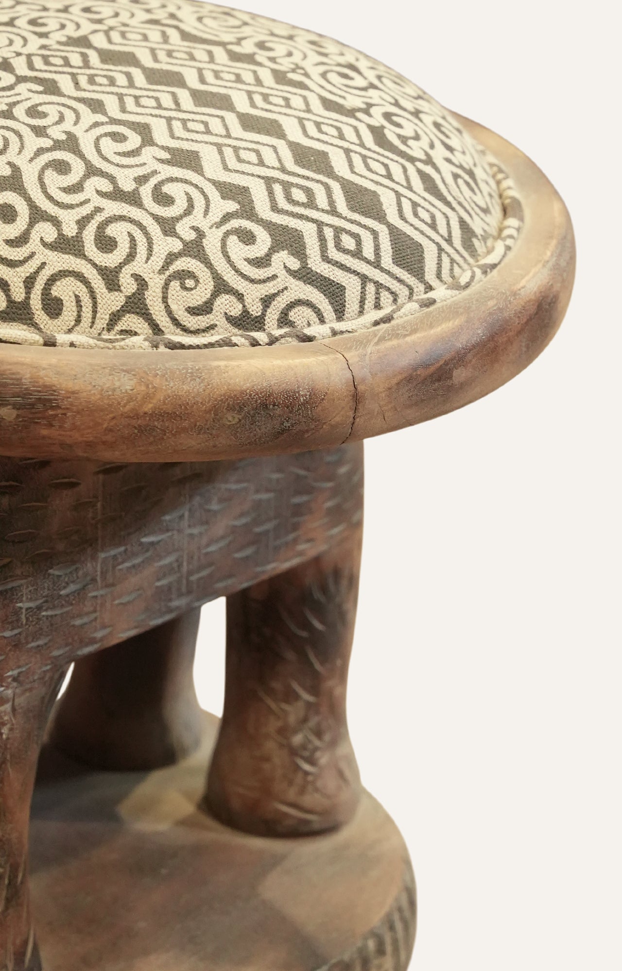 Hand-Carved Animal Motif Footstool