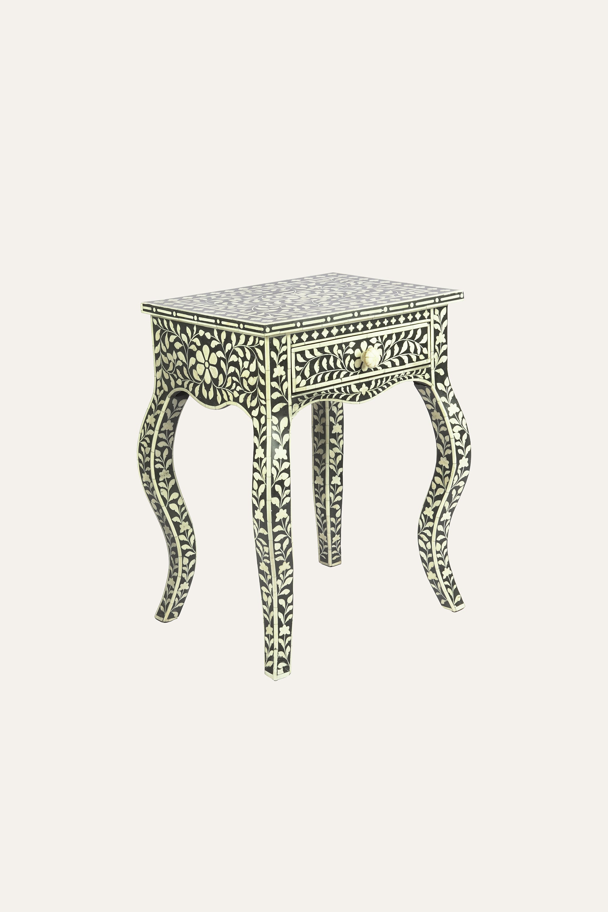 Bone Inlay Cabriole Leg Bedside Table