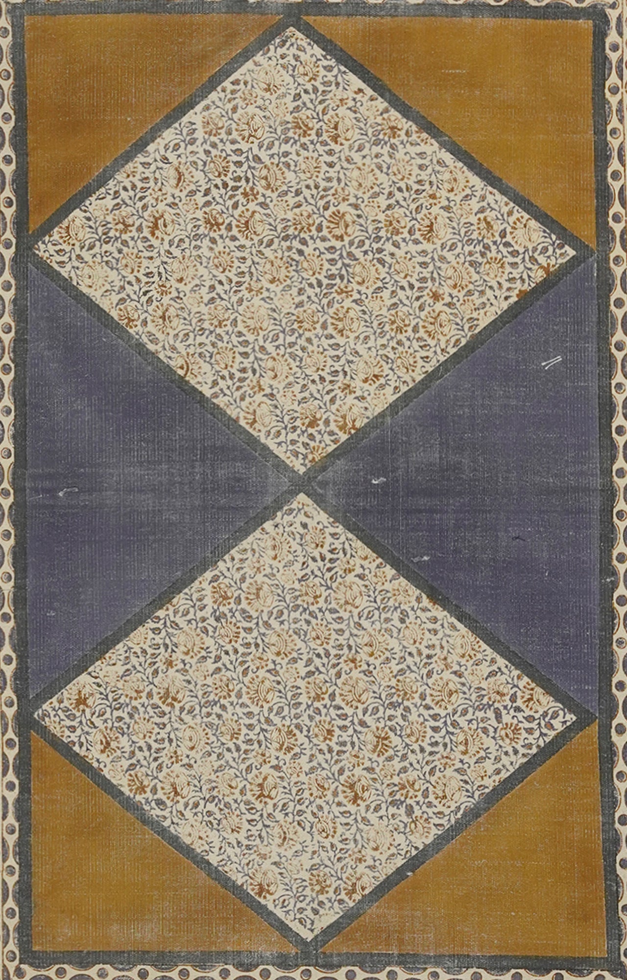 Handcrafted Diamond-Shaped Rug with Floral Motifs