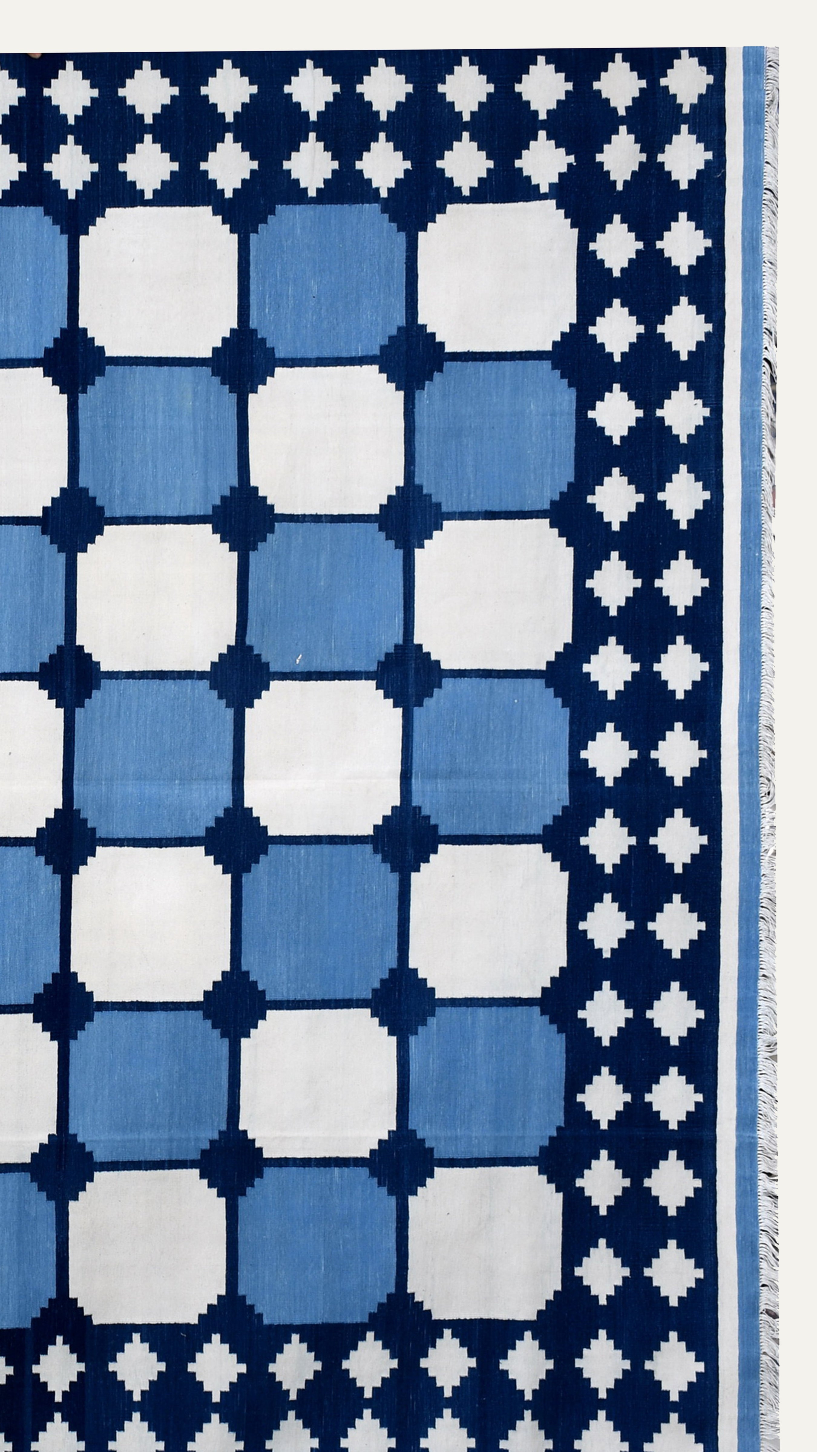 9 x 12 Ft Handwoven Flatweave Checkered Geometric Pattern Cotton Rug