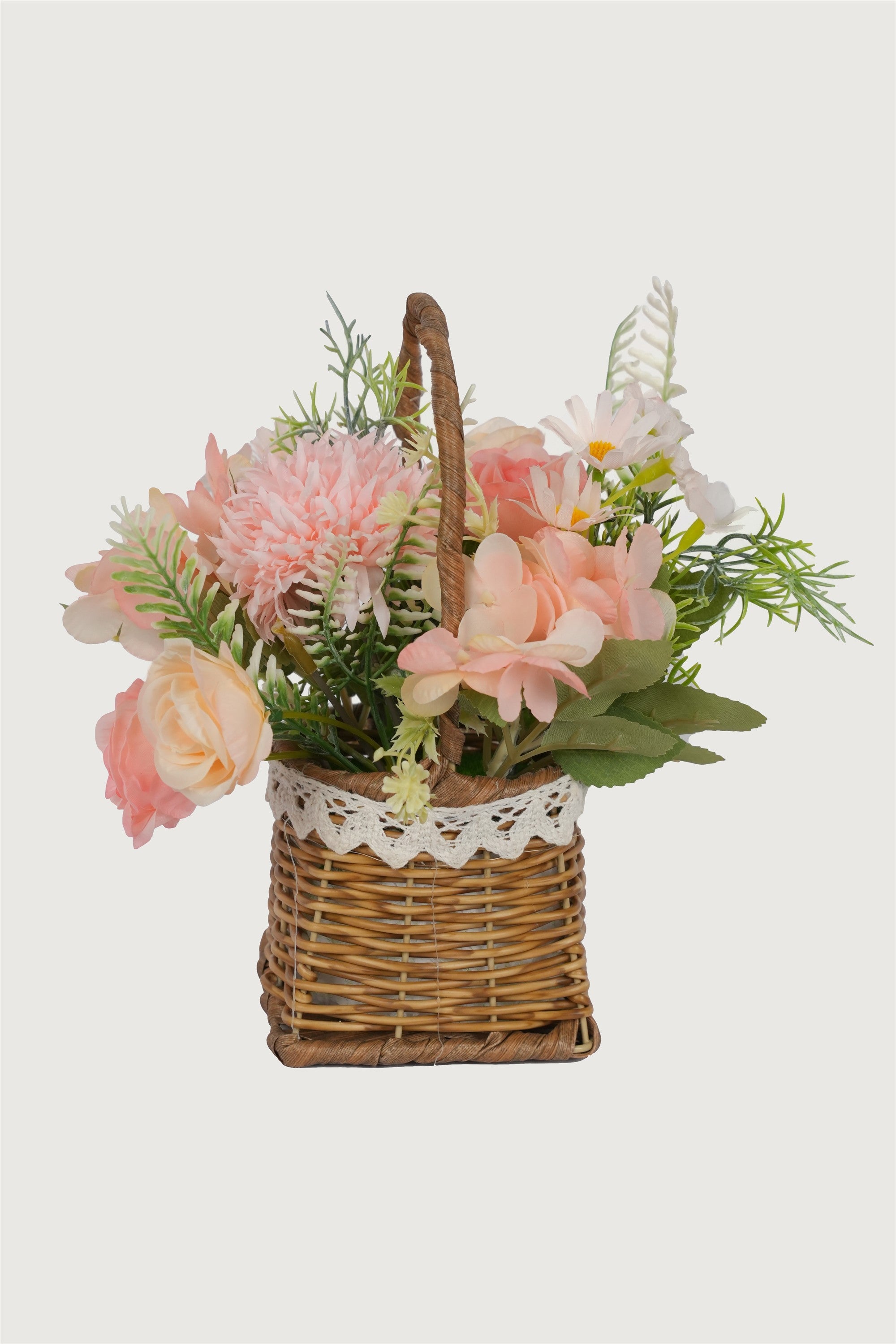 Pink Mixed Floral Arrangement in Wicker Basket