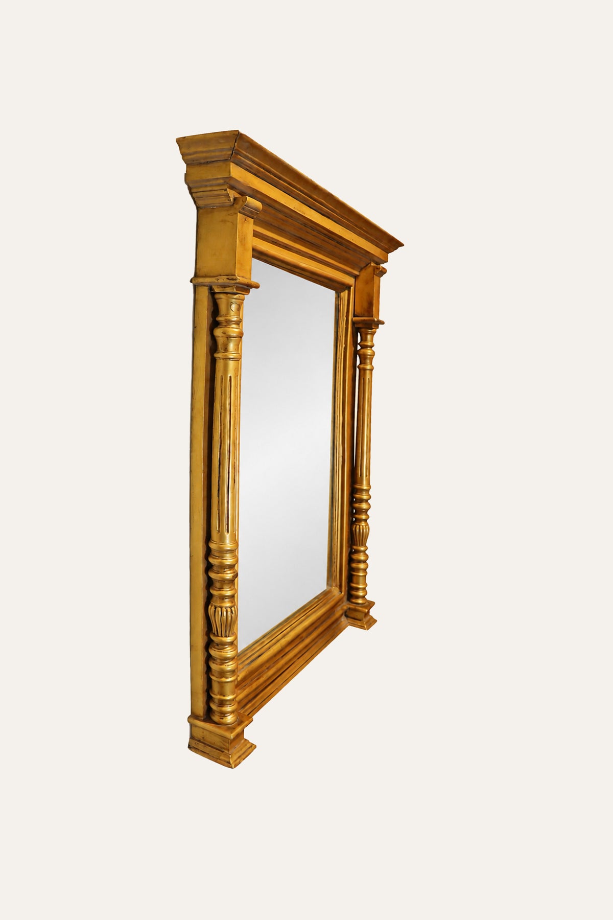 Indian Haveli Inspired Gold Toned Carved Column Wall Mirror