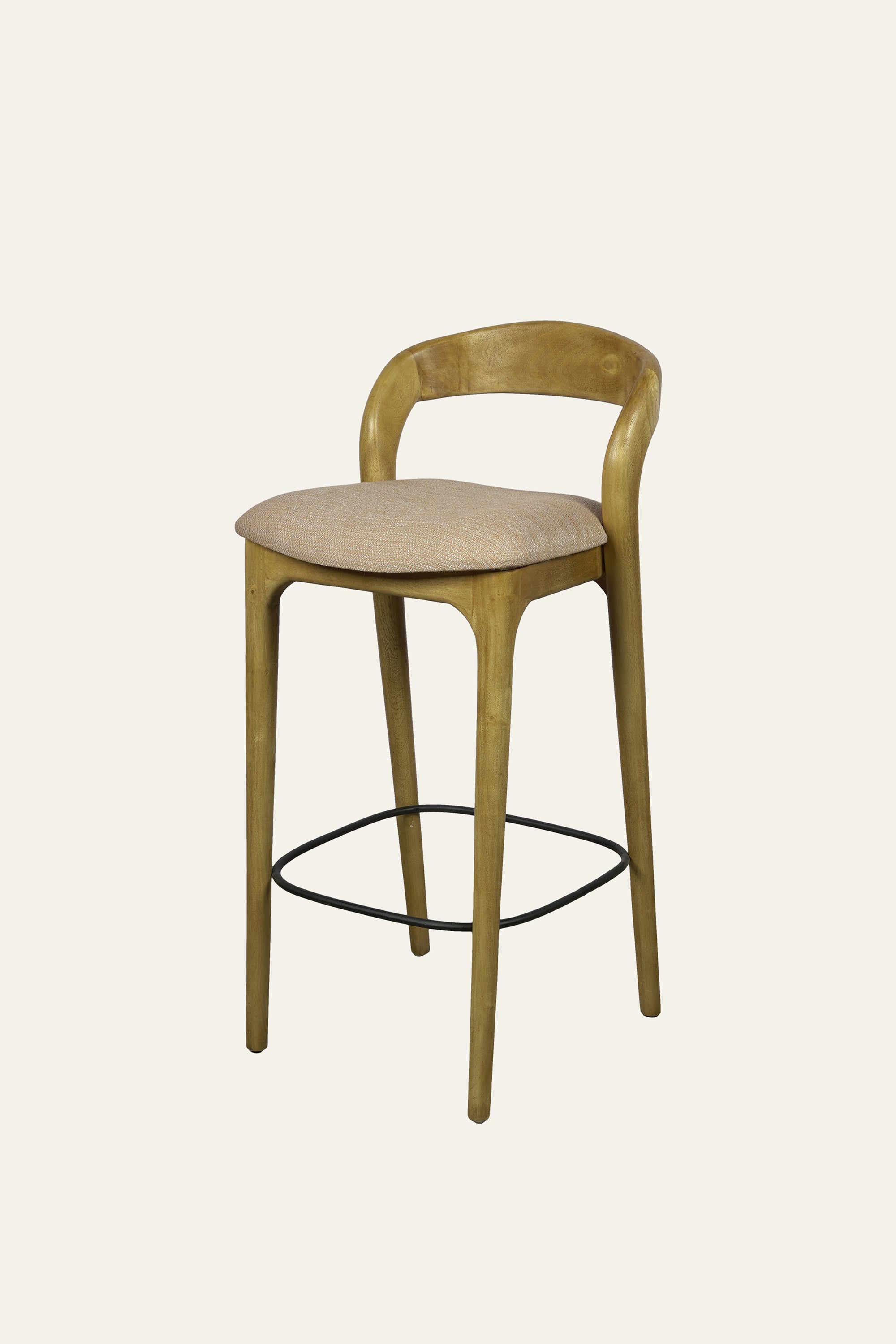 Curved Back Solid Wood Upholstered Bar Chair in Brown
