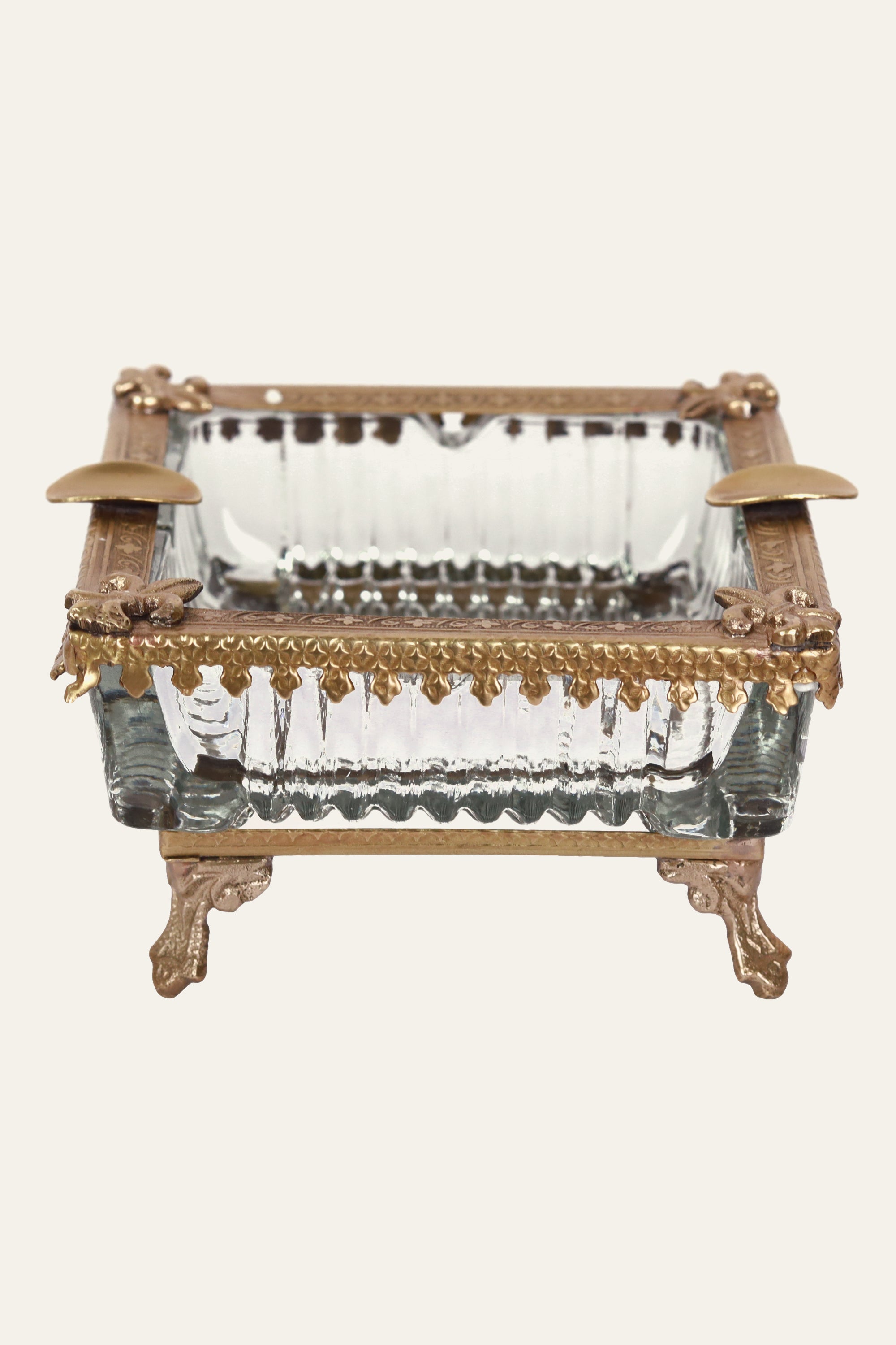 Ornate Brass & Glass Ash Tray for Table Decor