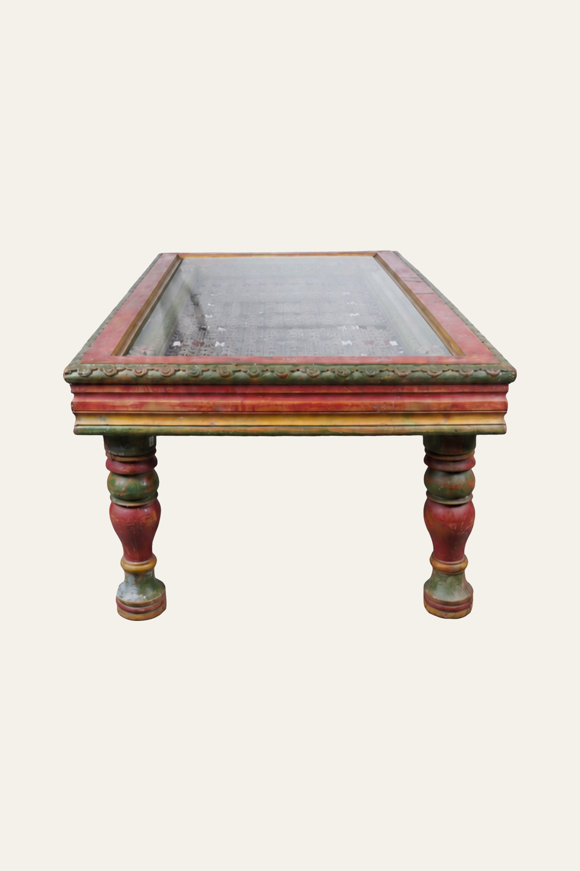 Shekhawati Style Multicolour Coffee Table with Metal Mesh Top