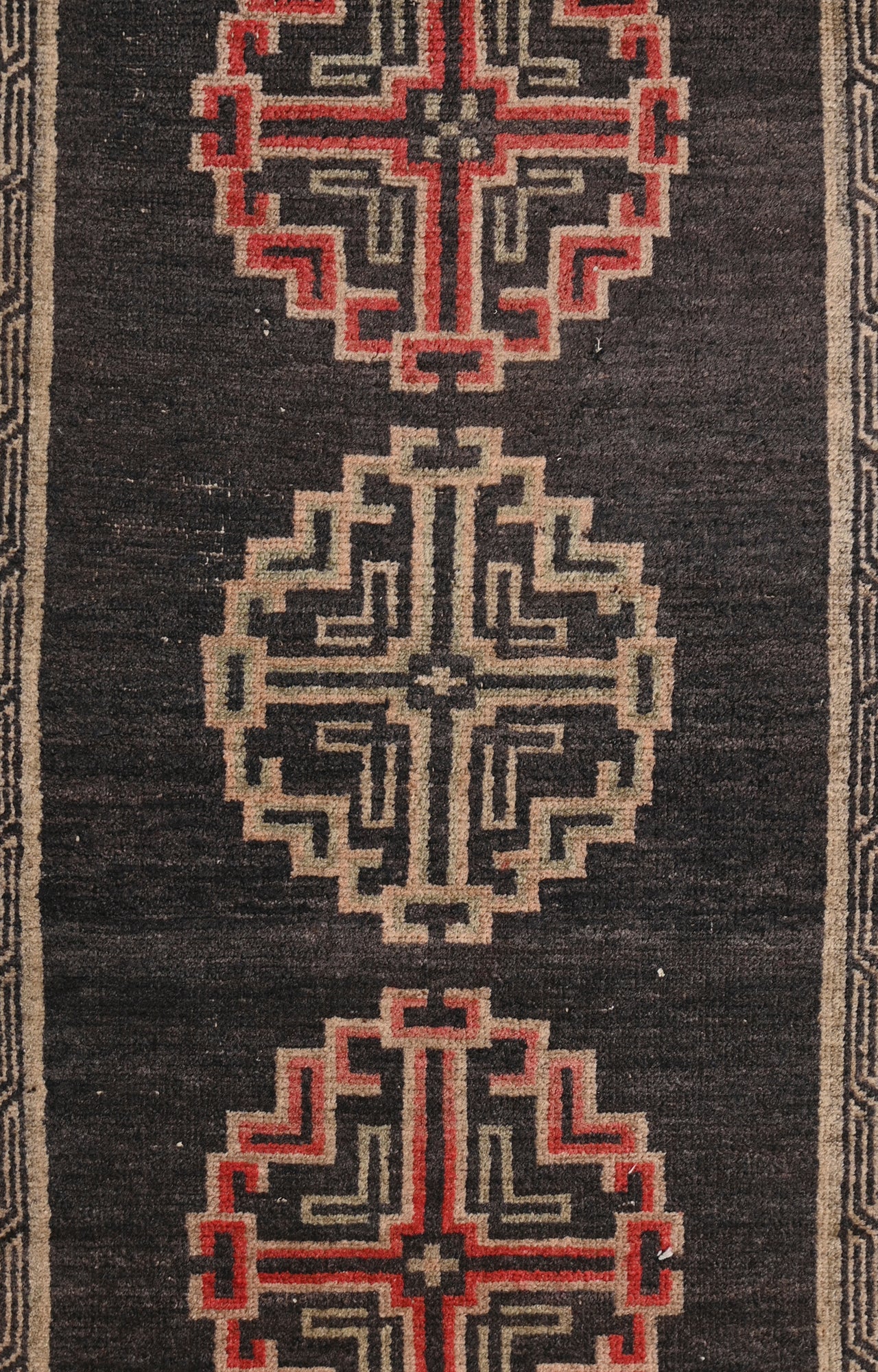 3 x 6 Ft Gracefully aged tibetan handknotted carpet with distressed finish