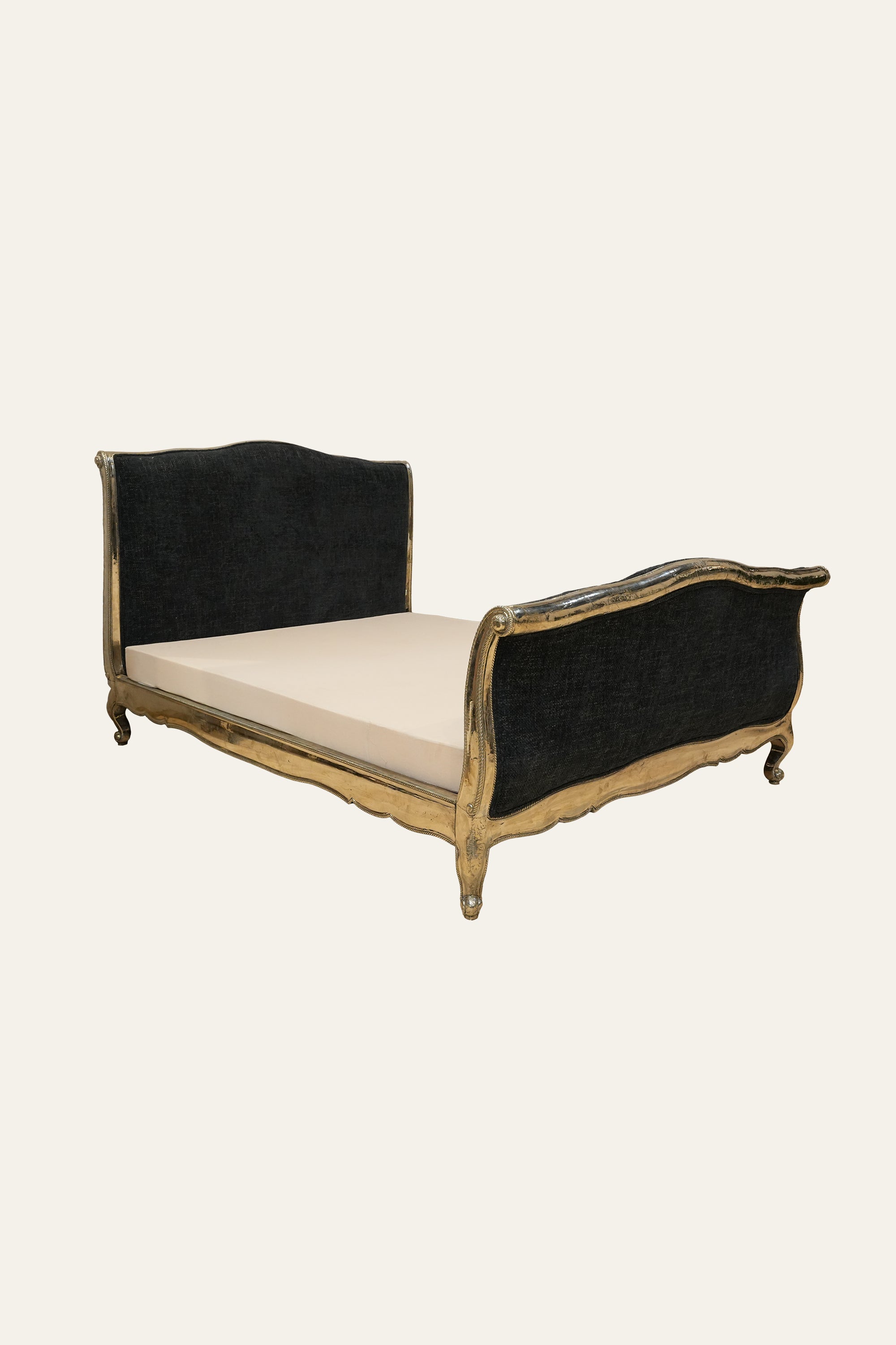 Black Upholstered King Size Bed with White Metal Frame