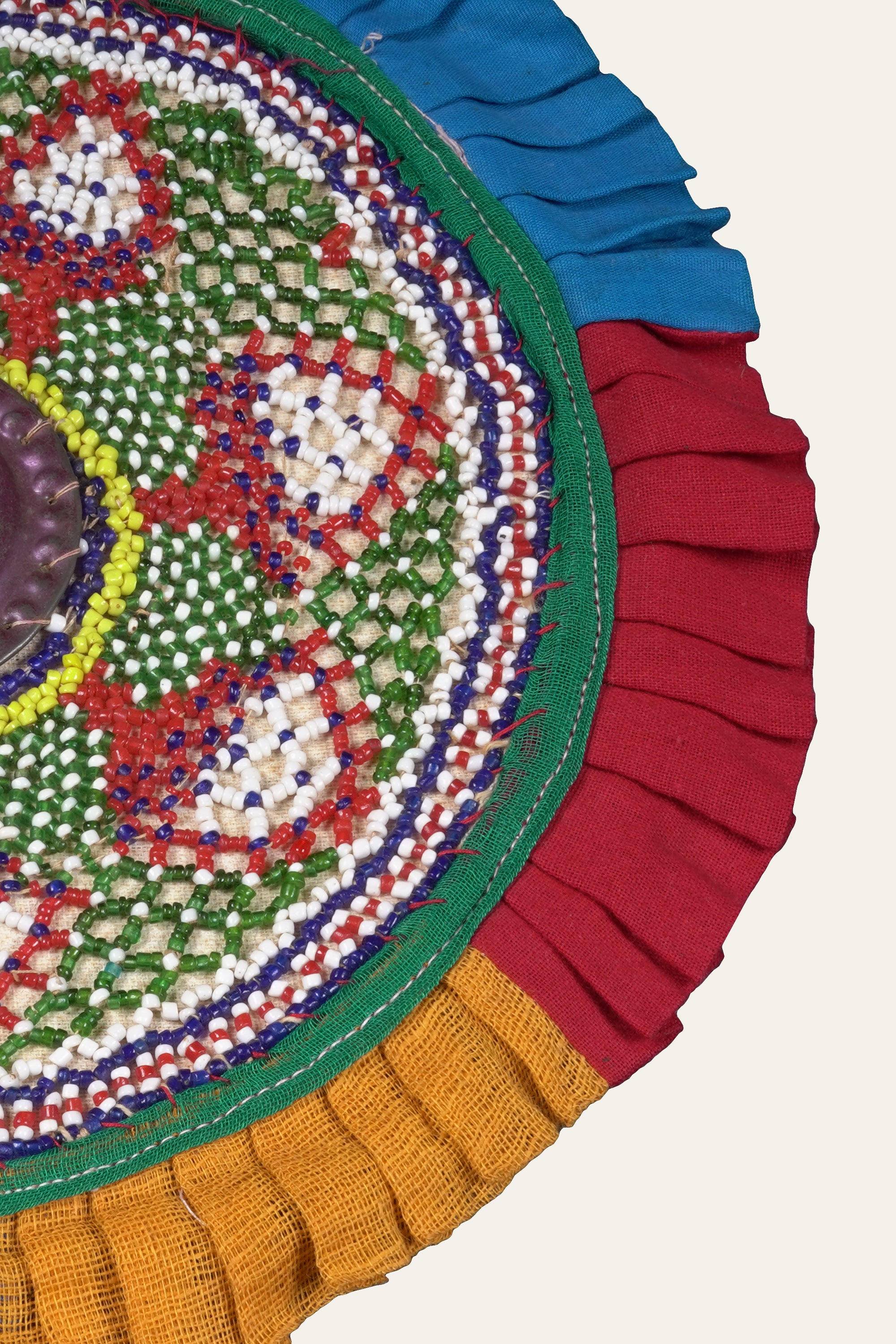 Lotus Motif Round Beaded Textile Wall Hanging