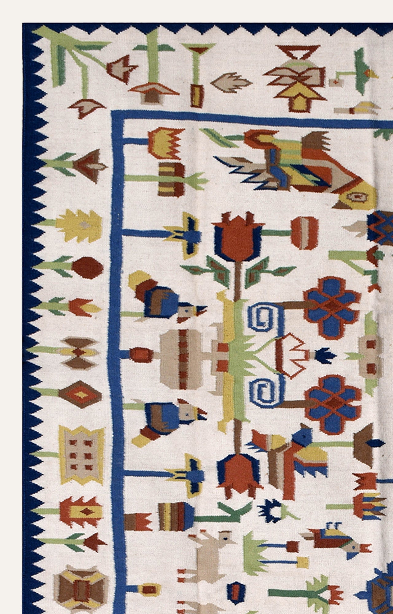 Folk Motif Ivory Kilim Rug