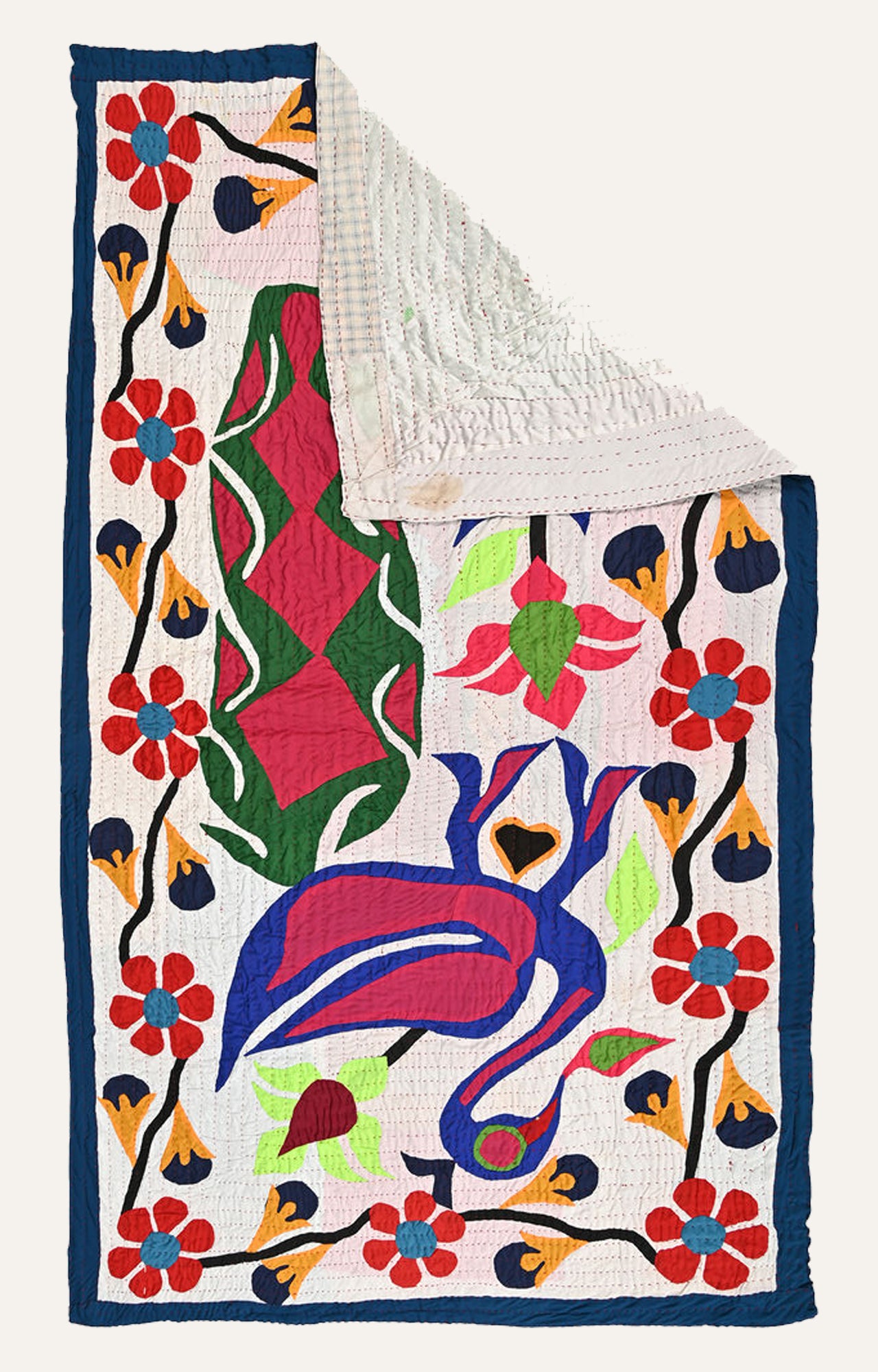 Visions of Paradise: A Vibrant Applique Cotton Textile Tapestry Wall Hanging.