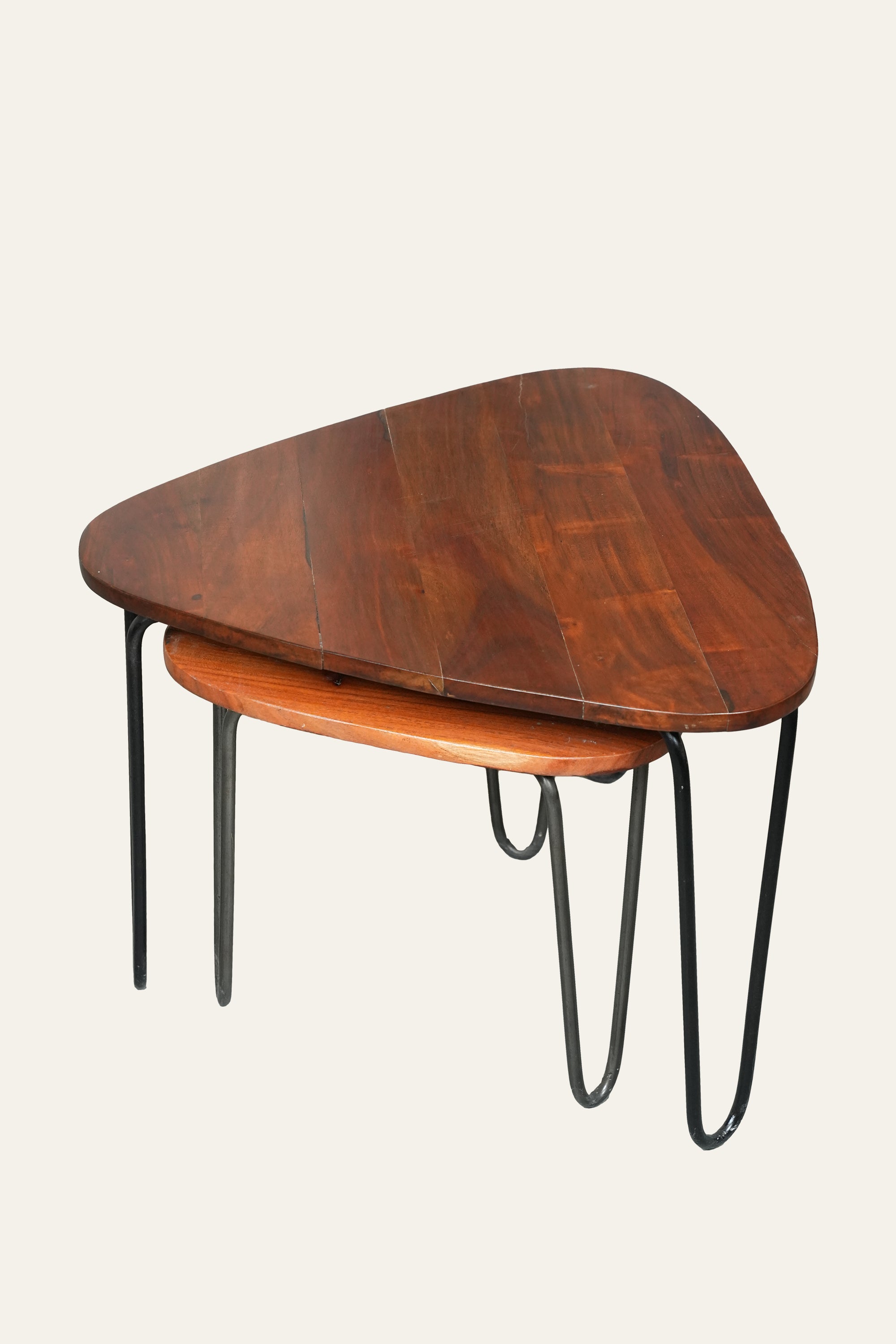 Triangle Wooden Nesting Tables with Hairpin Legs - Set of 2