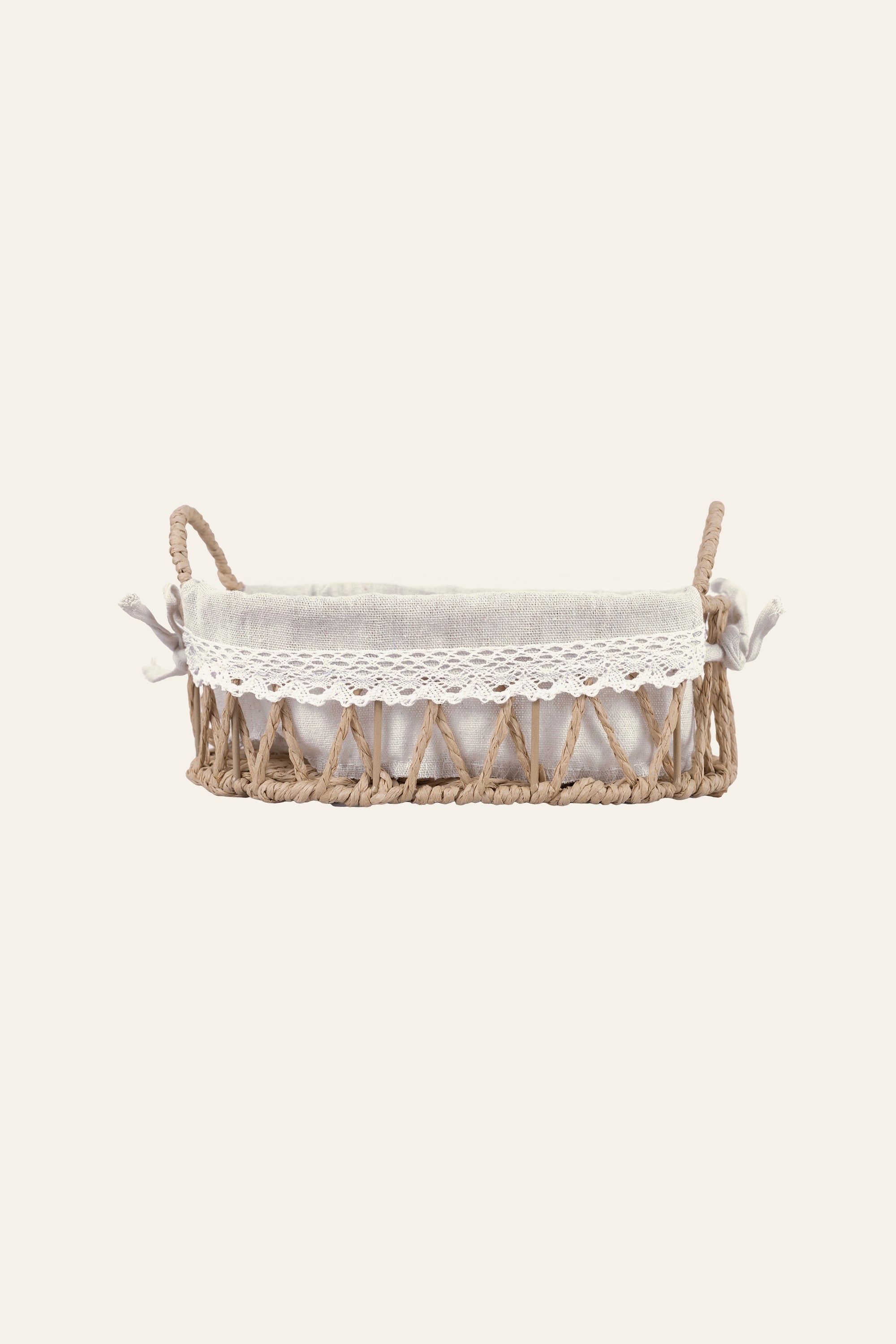 Oval Woven Storage Basket with Fabric Liner – Small
