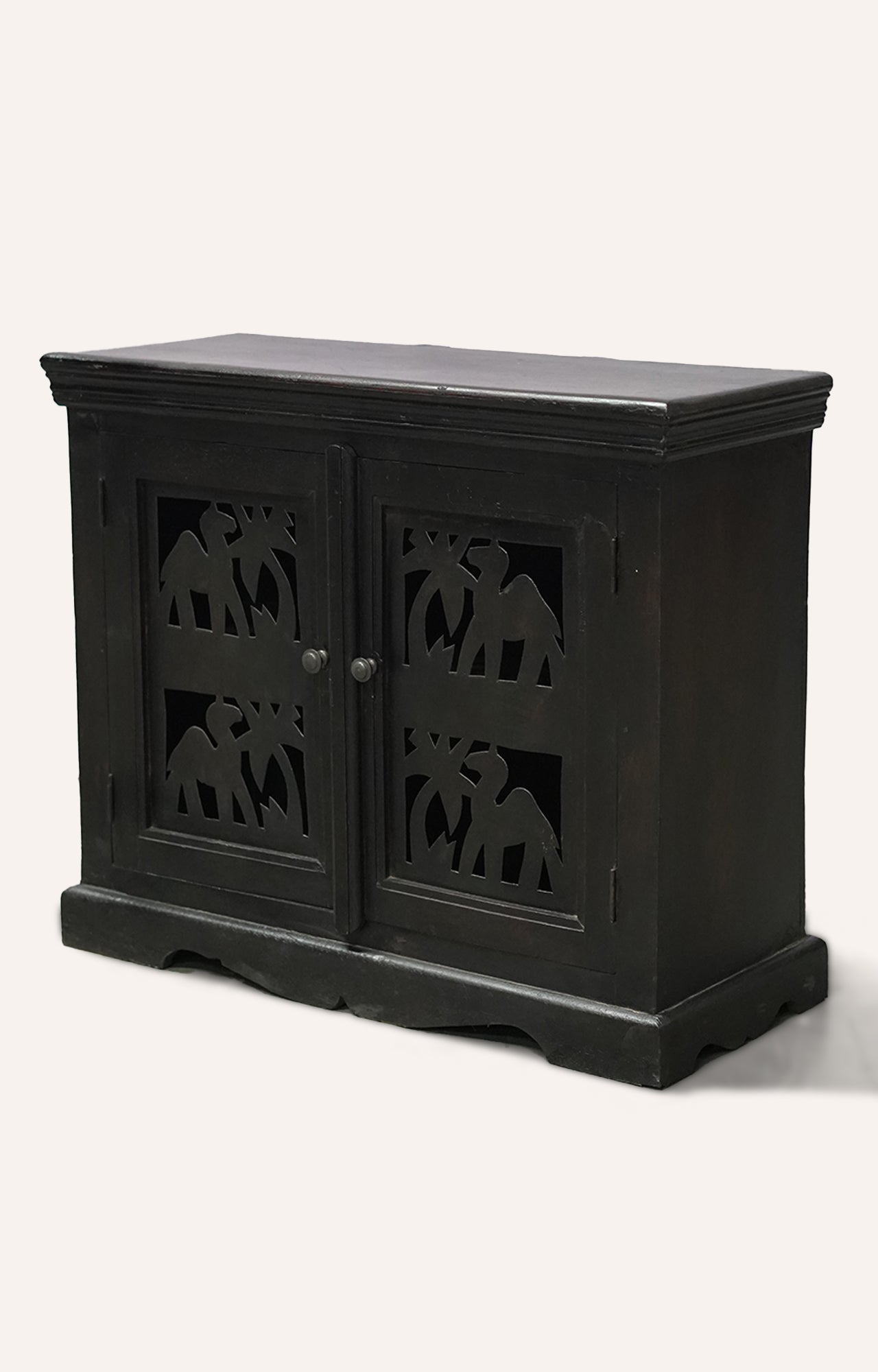 Black Wooden Cabinet with Elephant Carvings