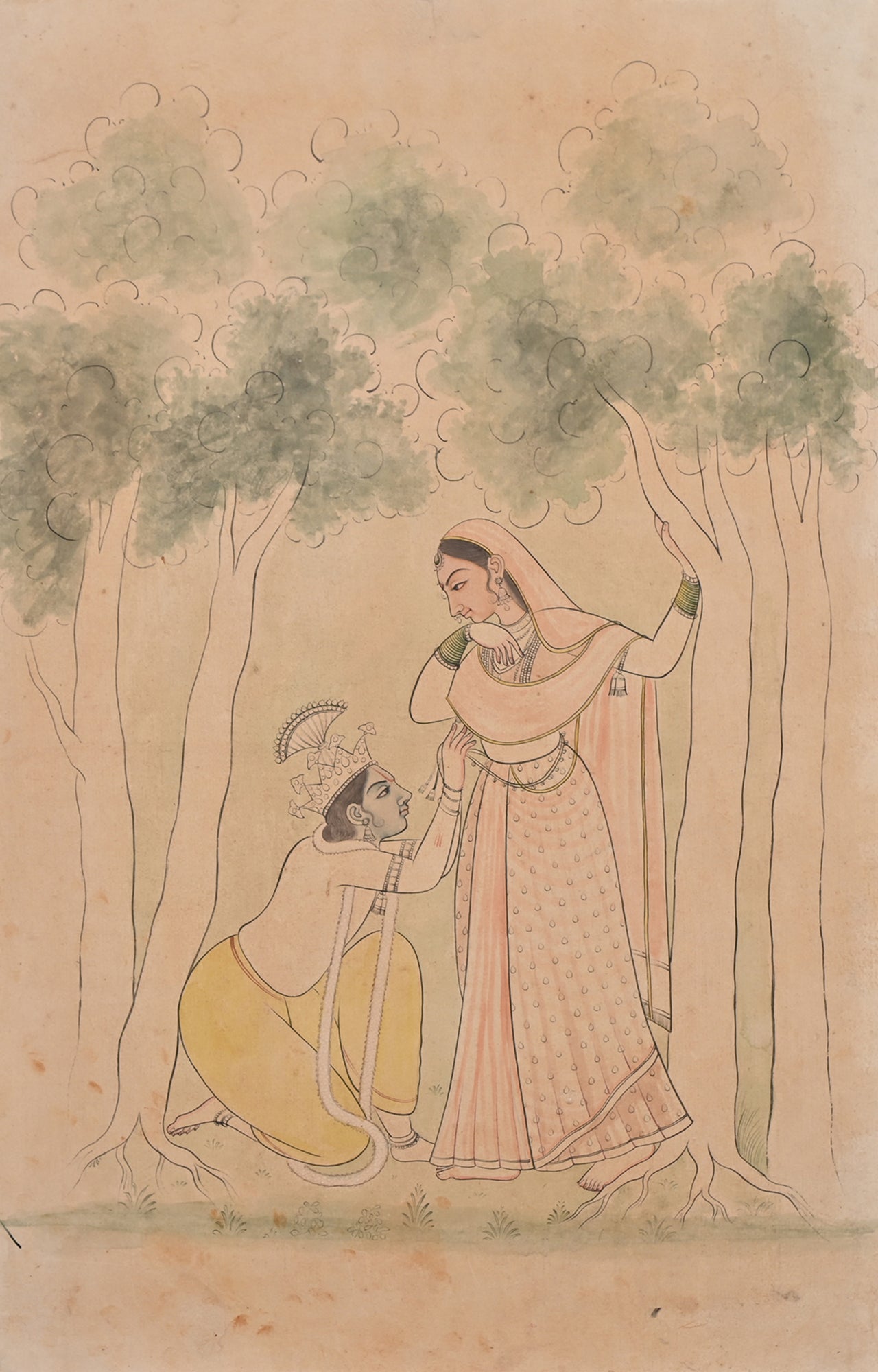 Handmade Painting Watercolor Lord Radhe Krishna