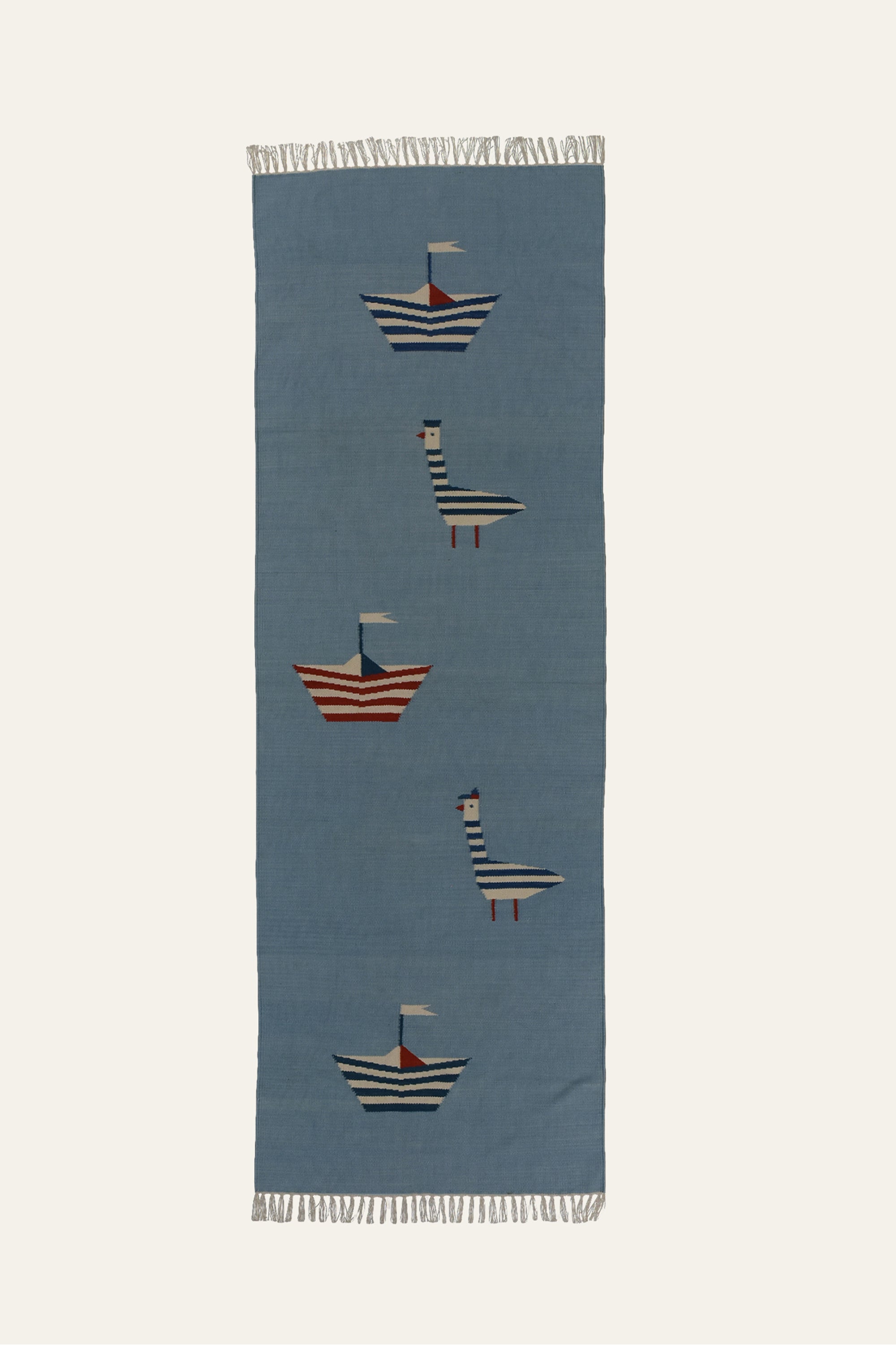 Blue Saliboat & Bird  Motif Cotton Yoga Mat for Kids