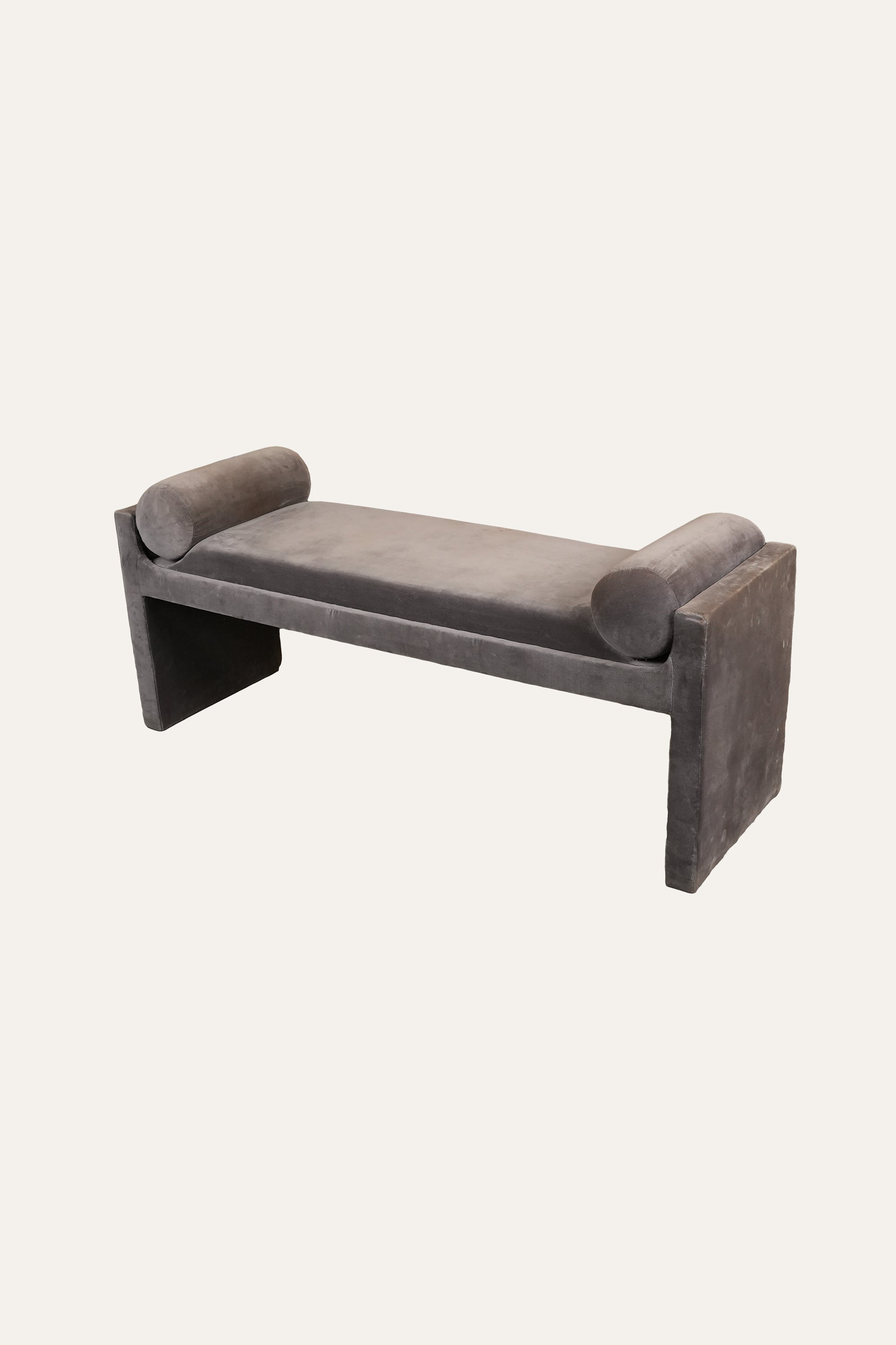 Modern Black Solid Wood Bench with Bolster Cushions