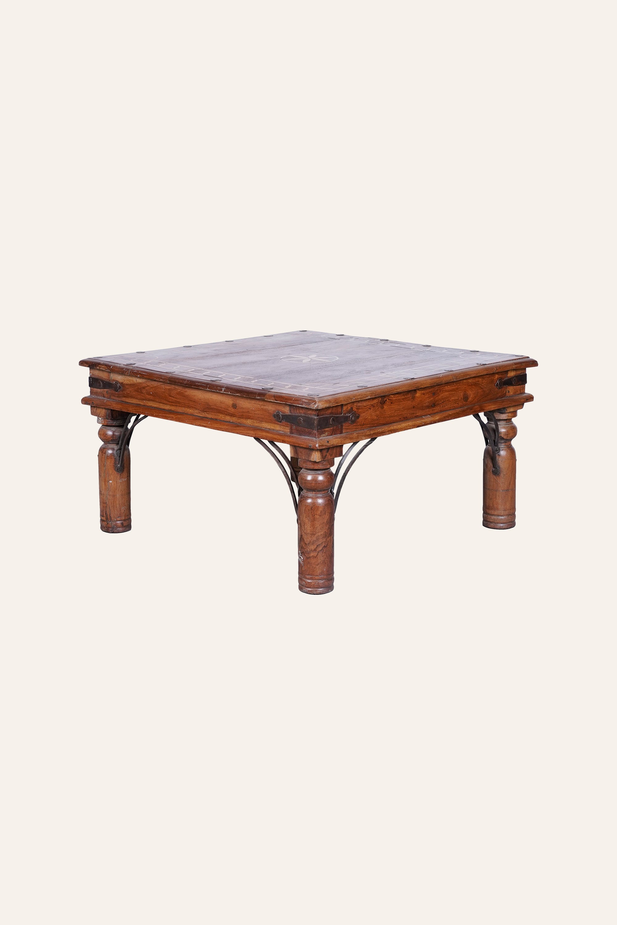 Rajasthan Style Bone Inlay Coffee Table with Central Floral Motif