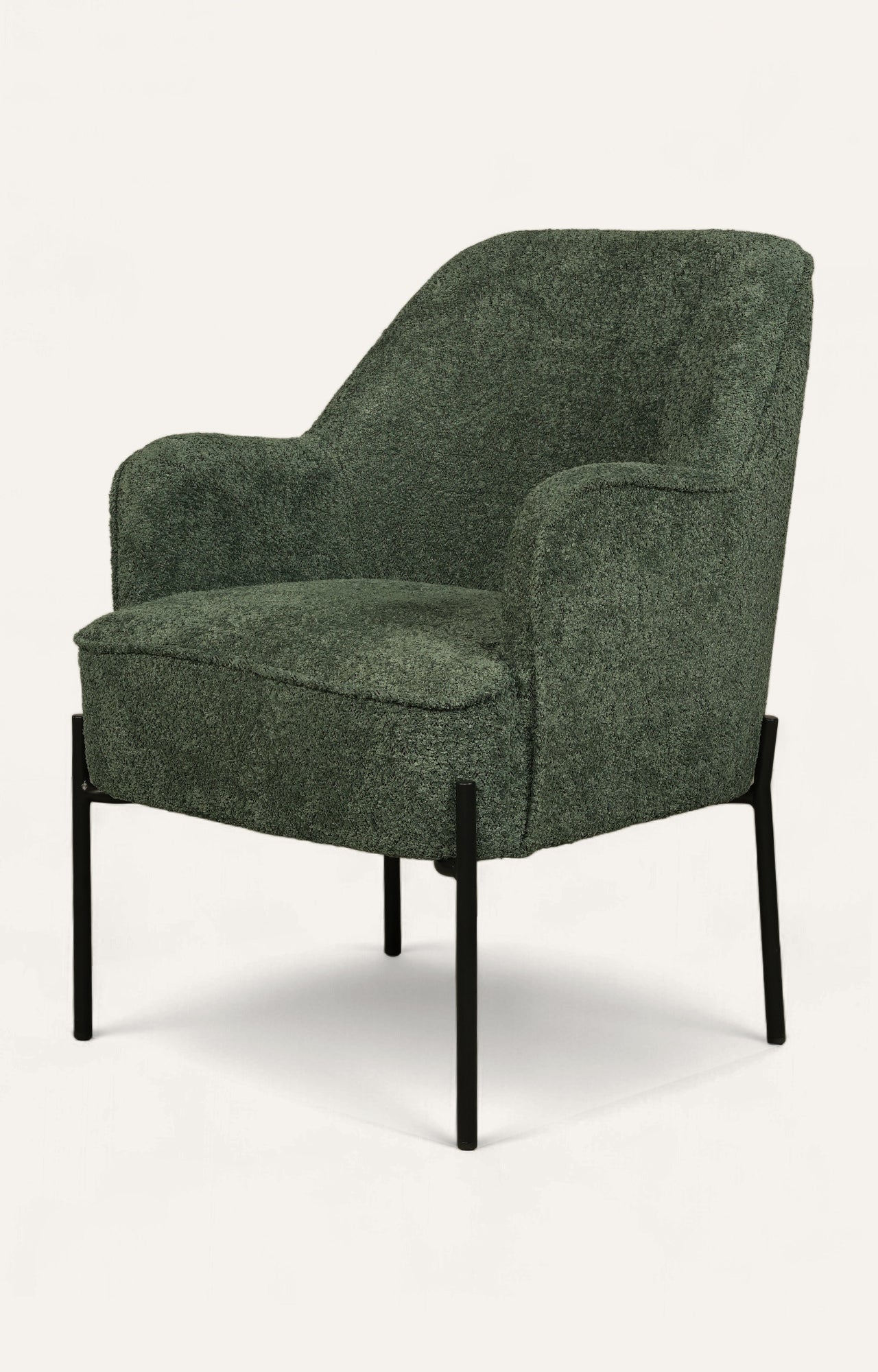 Modern Green Upholstered Armchair with Black Metal Legs