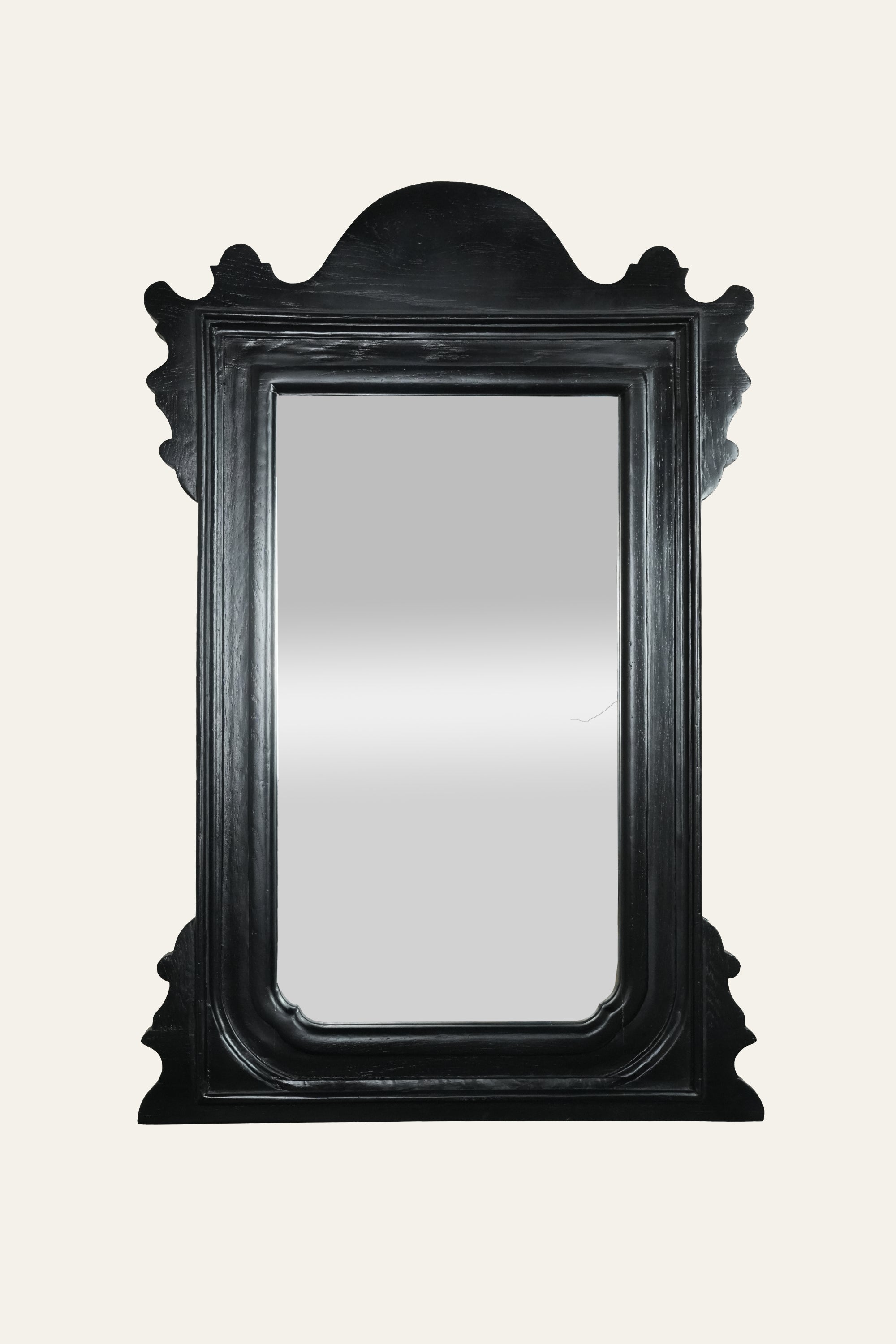 Black Crested Rectangular Wall Mirror in Wood Frame