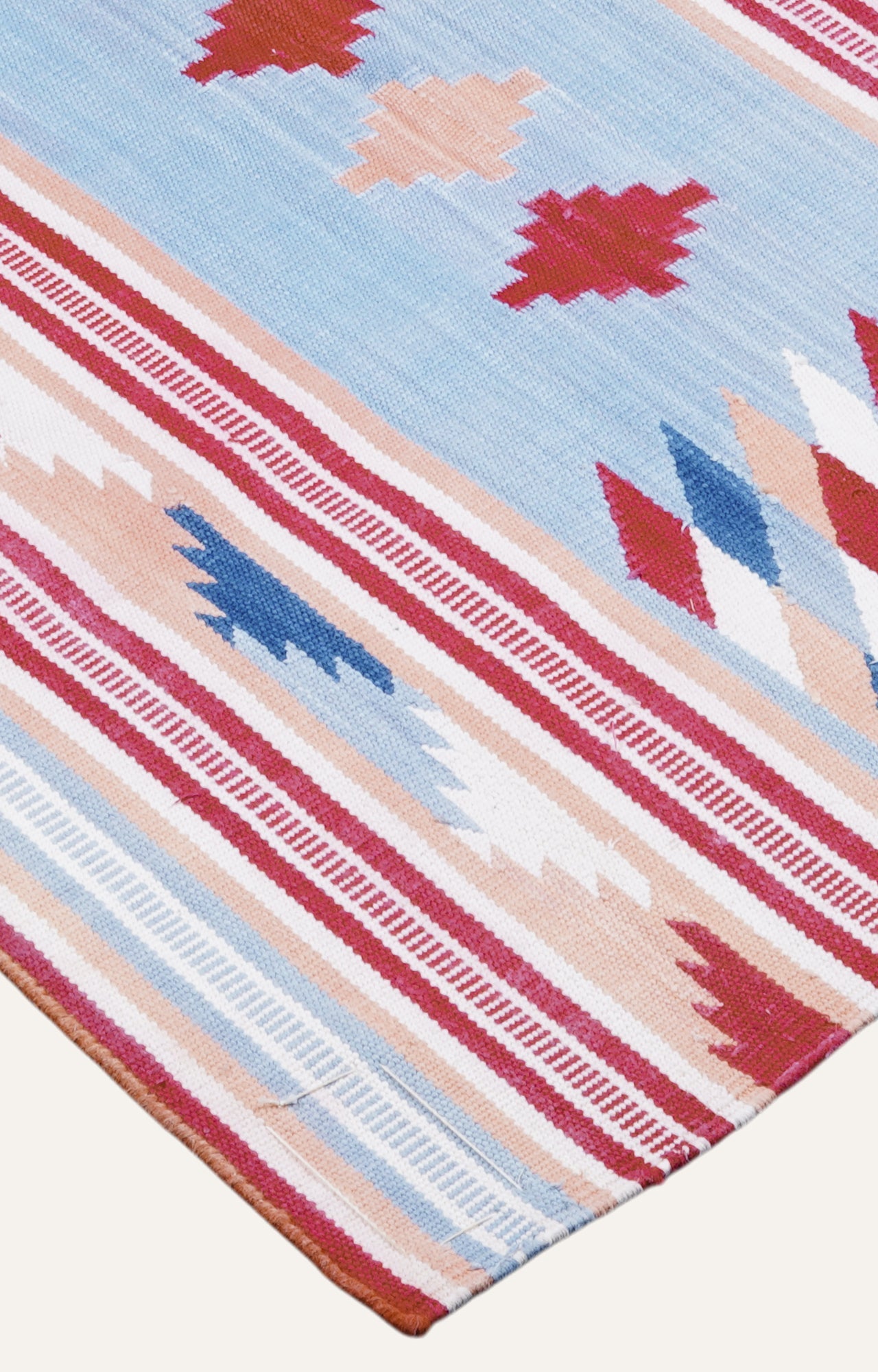 Architectural Motif Flatweave Rug in Terracotta & Sky Blue