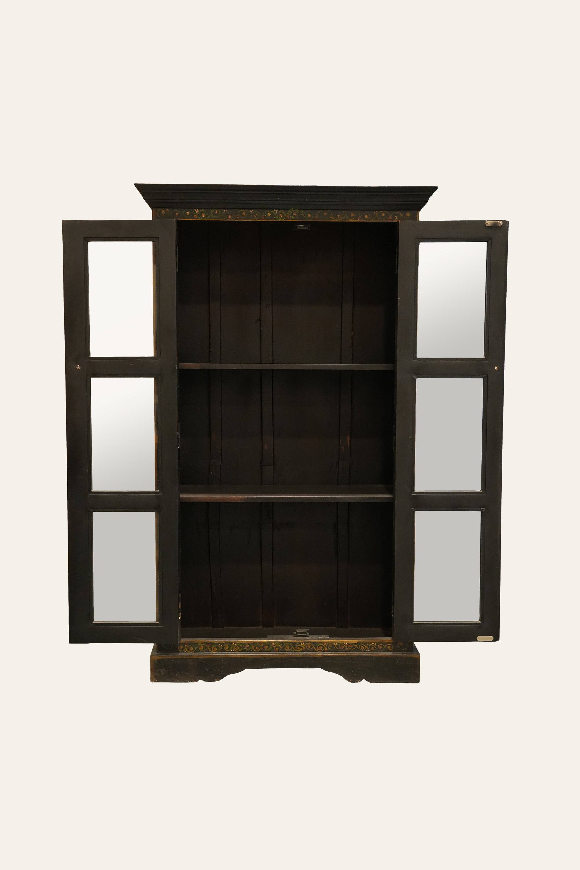 Rajasthani Style Traditional Wooden Wardrobe with Glass Panels
