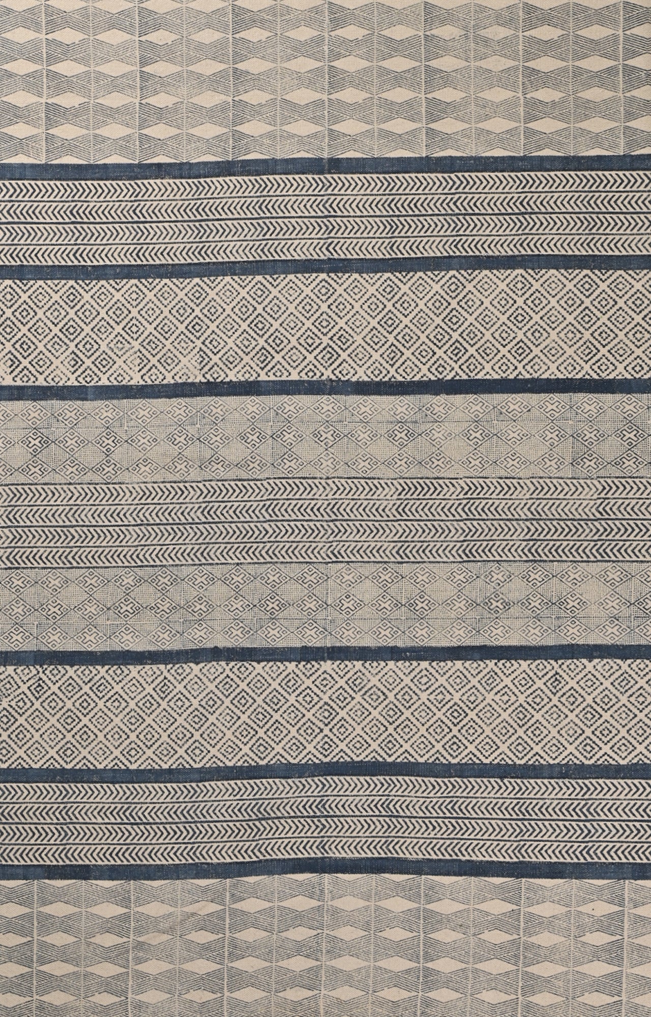 Blue and White Geometric Handwoven Kilim Rug