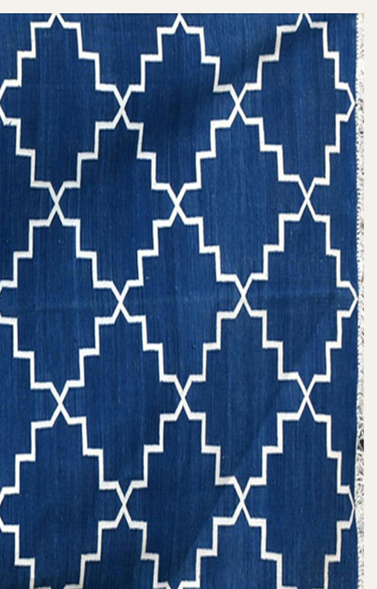 Indigo Diamonds pattern Handwoven Cotton Runner