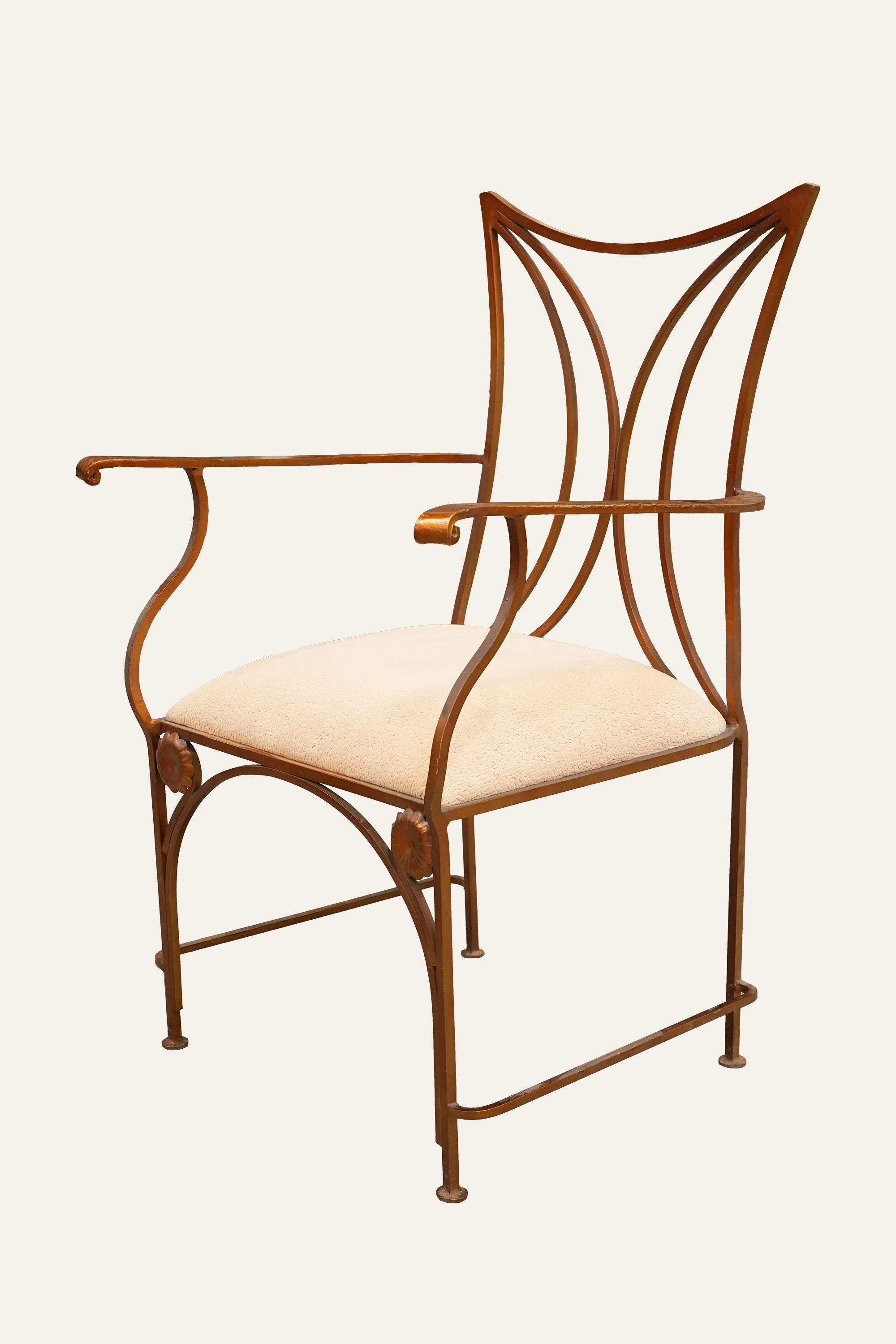 Curved Back Metal Armchair with Plush Cushioned Seat