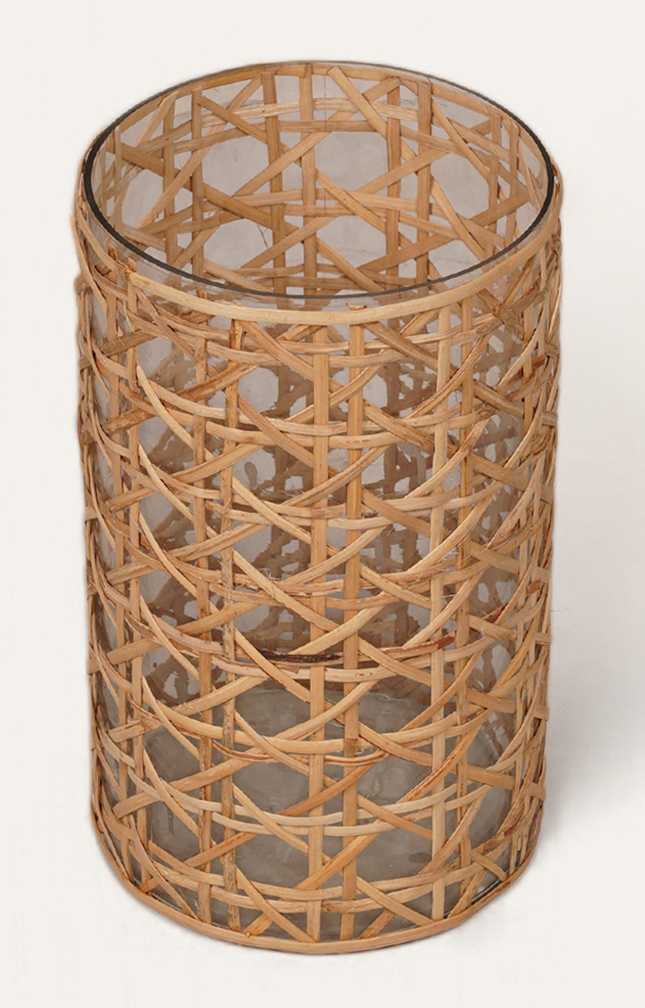 Glass Cane Weave Candle Holder Big