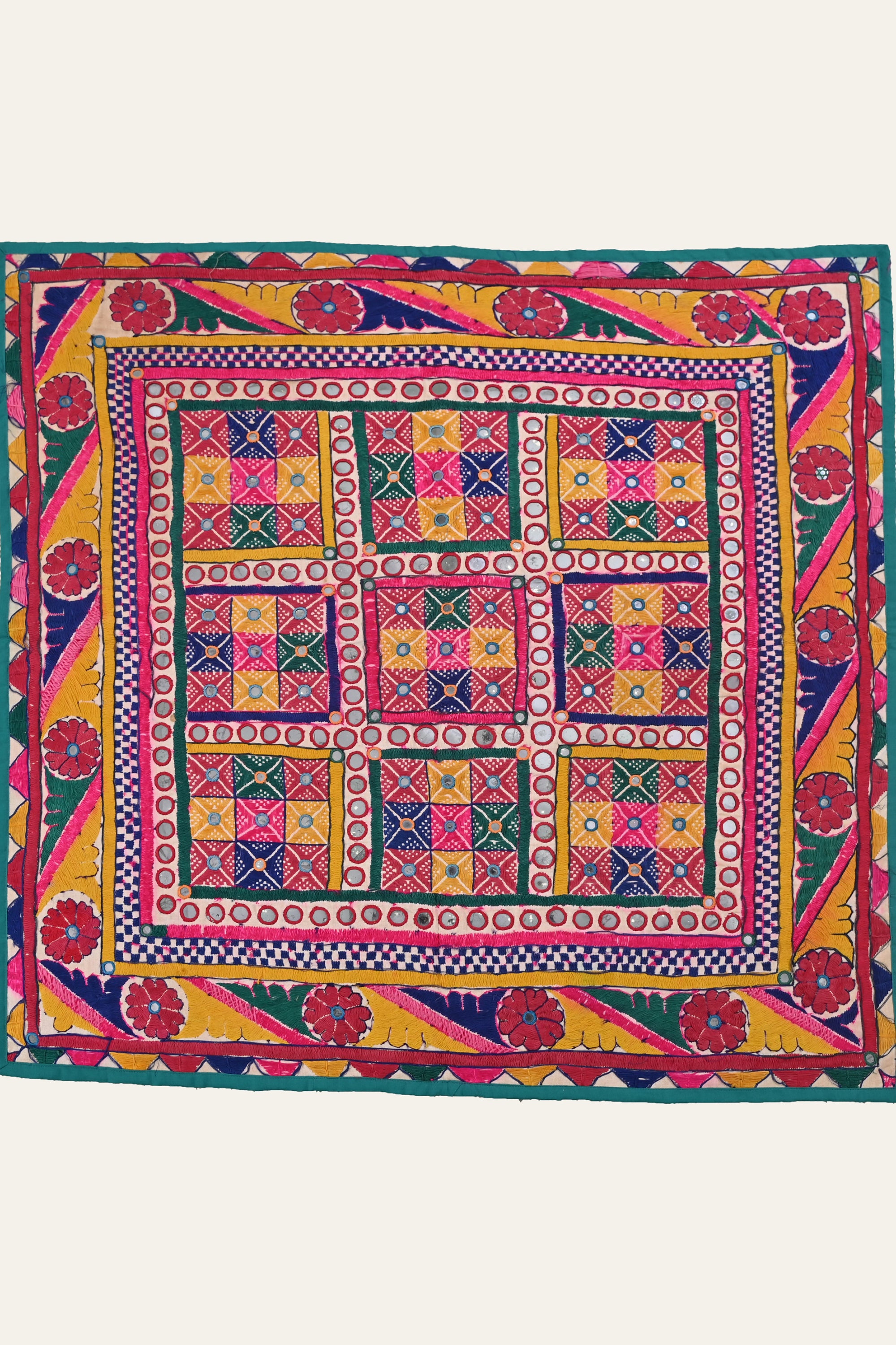 Collectible Vintage Kutch Mirror Work Textile Wall Hanging | Fusion Furnishing