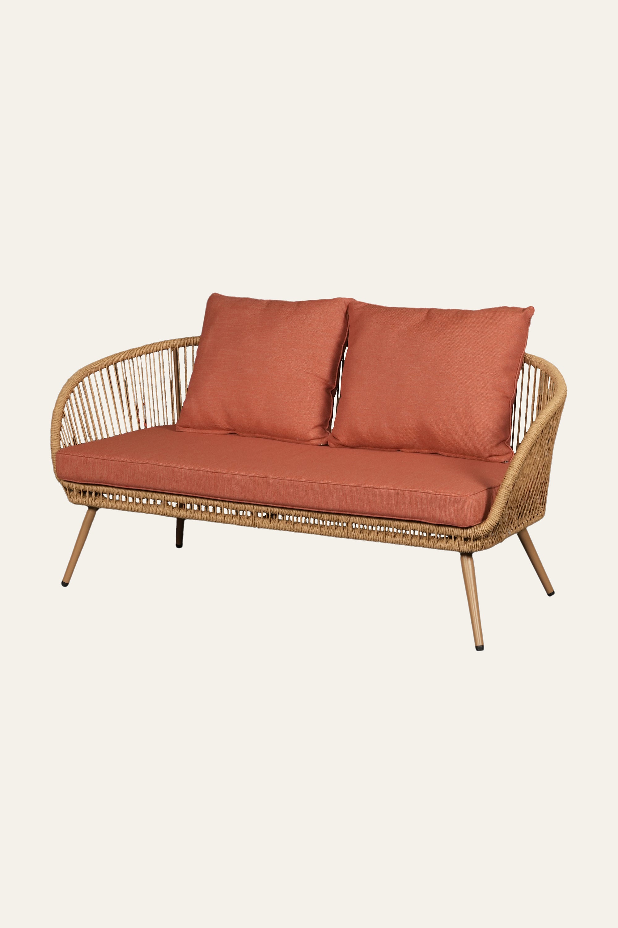 Woven Outdoor 2 Seater Sofa with Terracotta Cushions