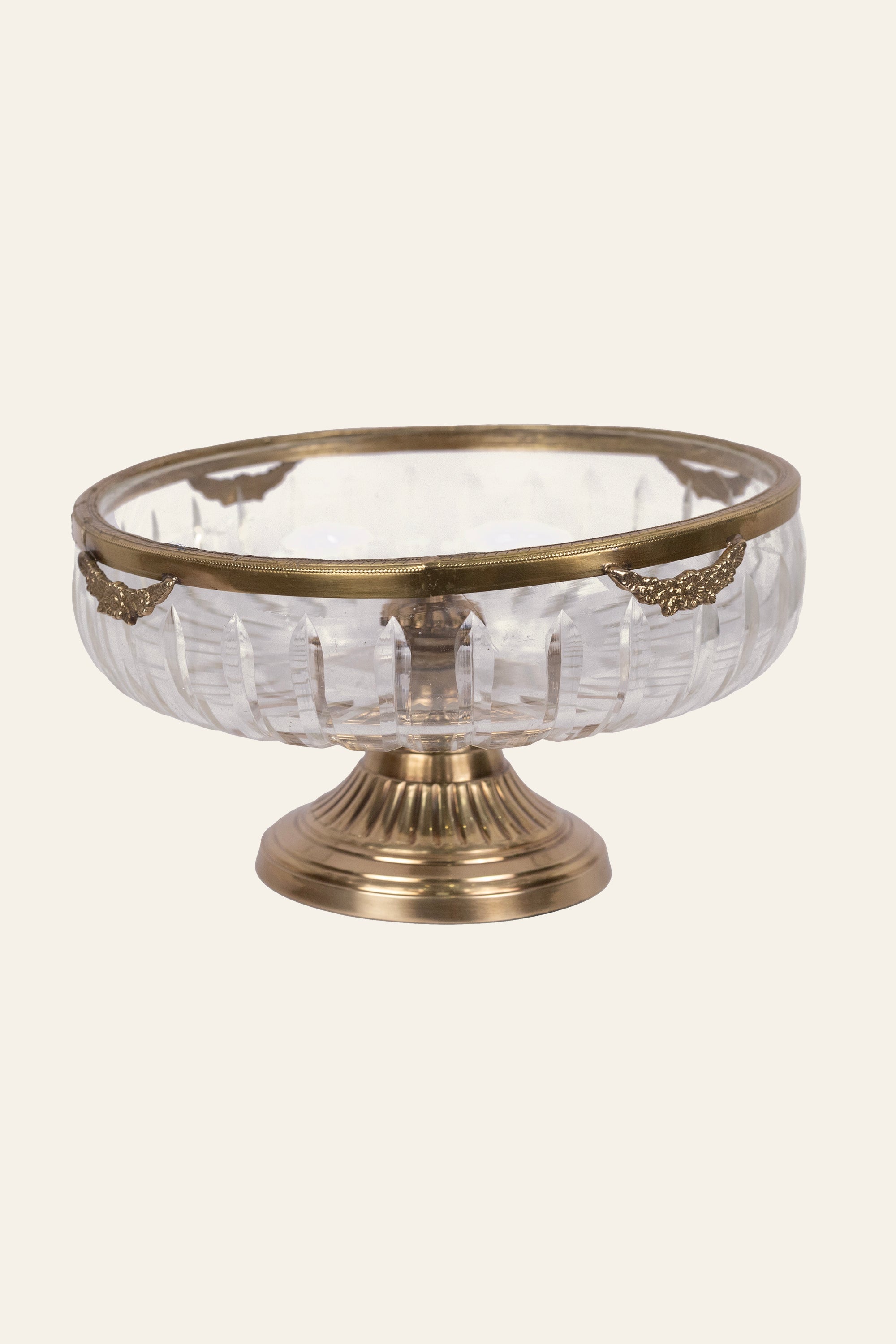 Ornate Glass Decorative Bowl with Brass Finish for Table Decor