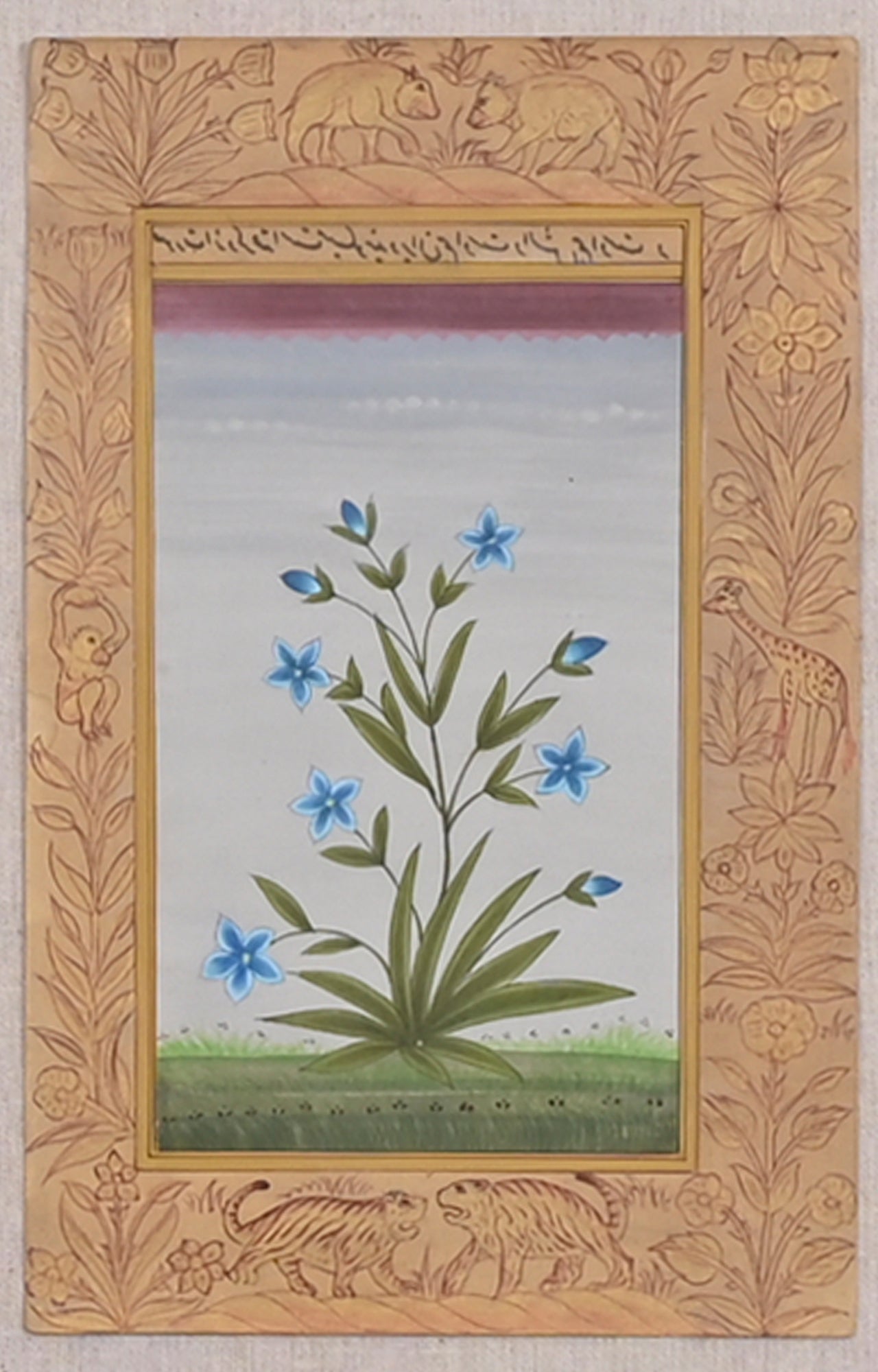 Floral Handmade Mughal Botanical Miniature Watercolor Indian Art Painting